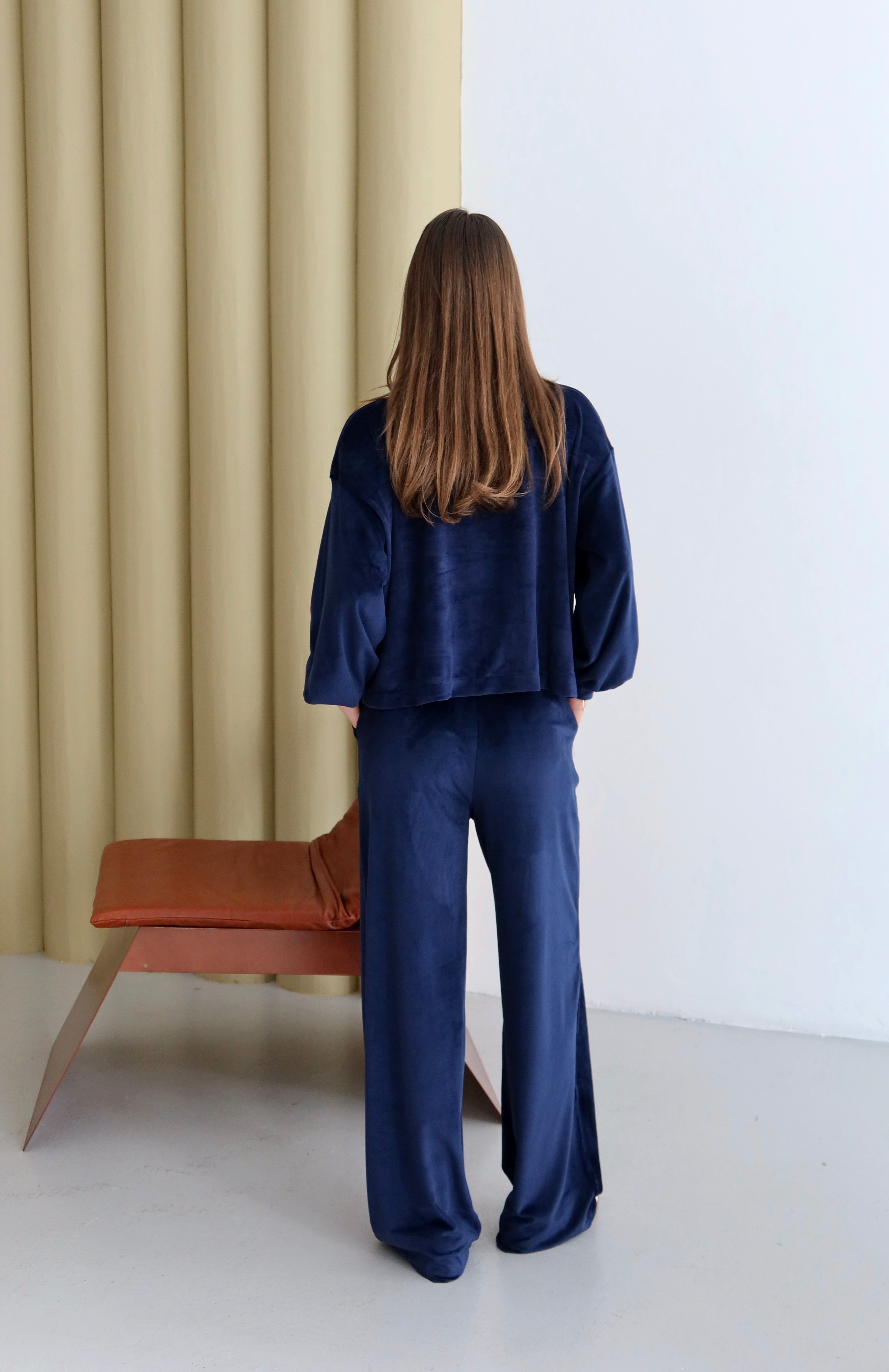 Lacivert Fermuarlı 3'lü Kadife Takım