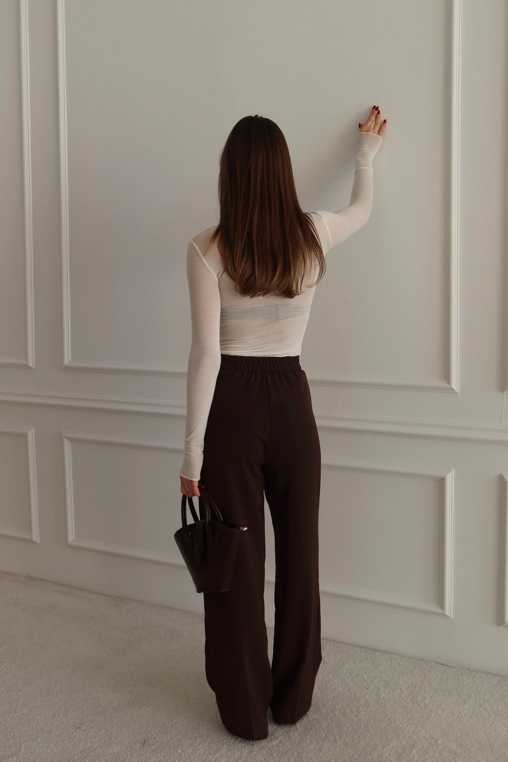 Yüksek Bel Pile Detaylı Kahverengi Palazzo Pantolon