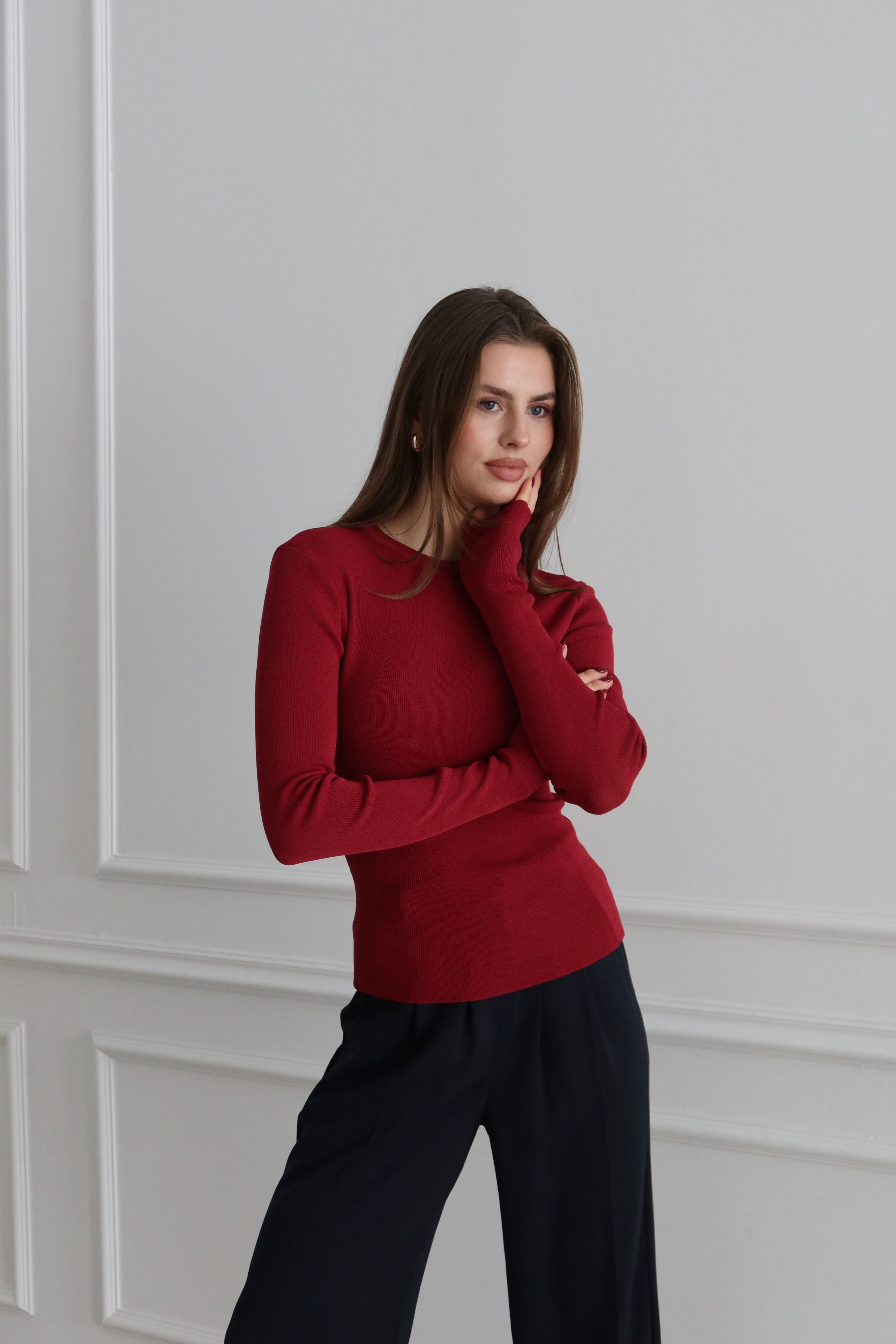 BİLEKTEN GEÇMELİ BORDO BASİC TRİKO