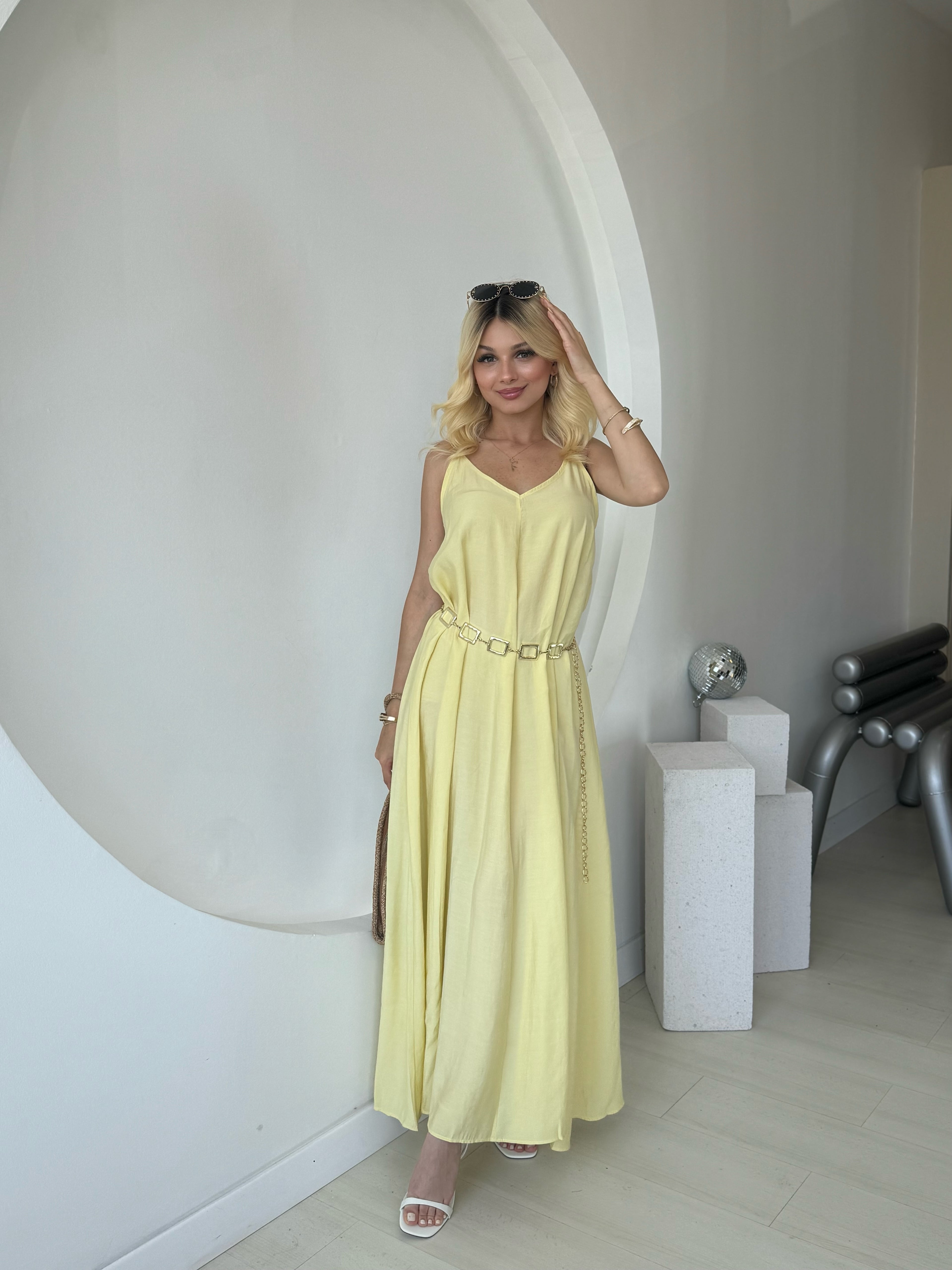 Sarı İnce Askılı Elbise