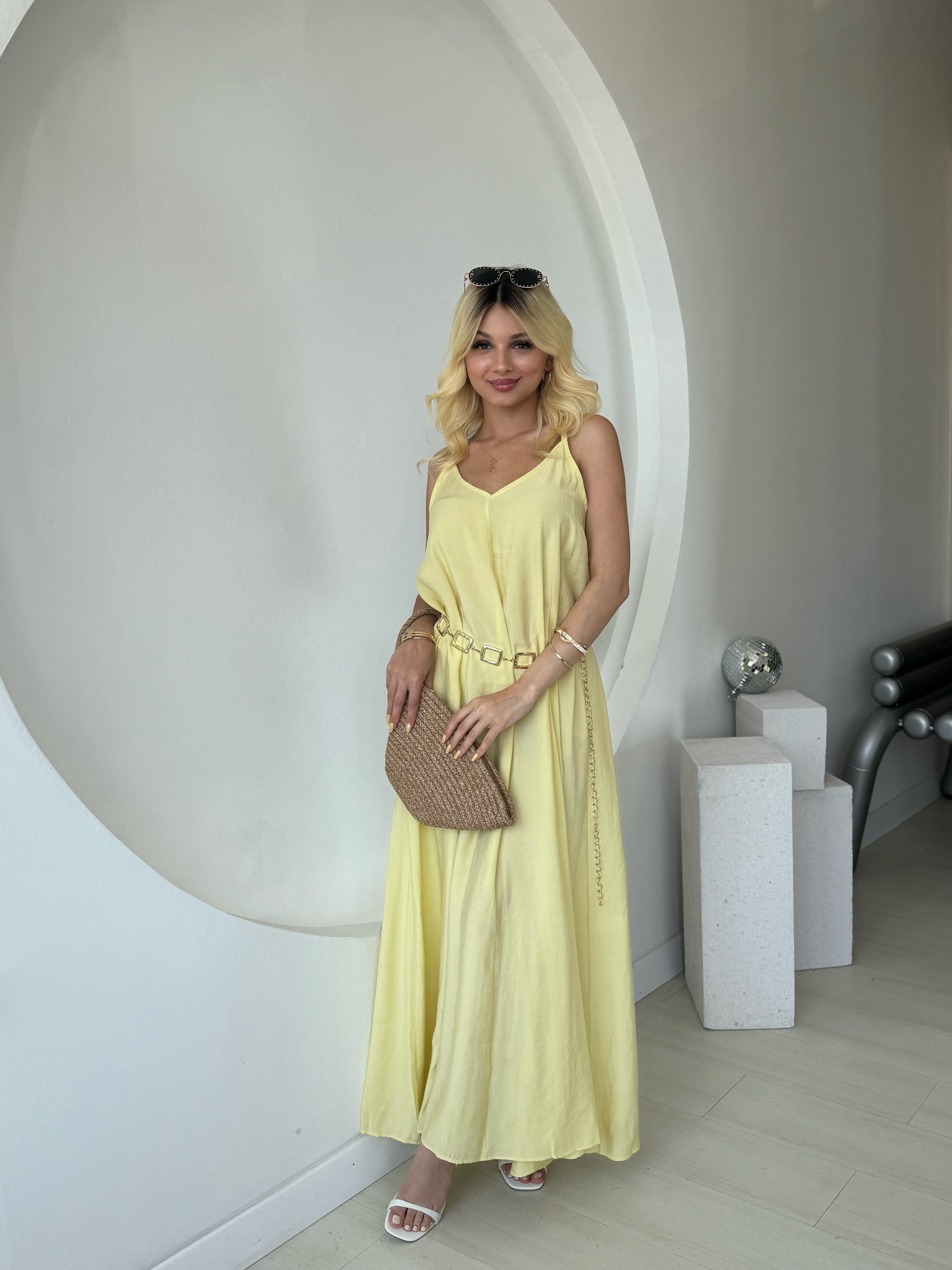 Sarı İnce Askılı Elbise