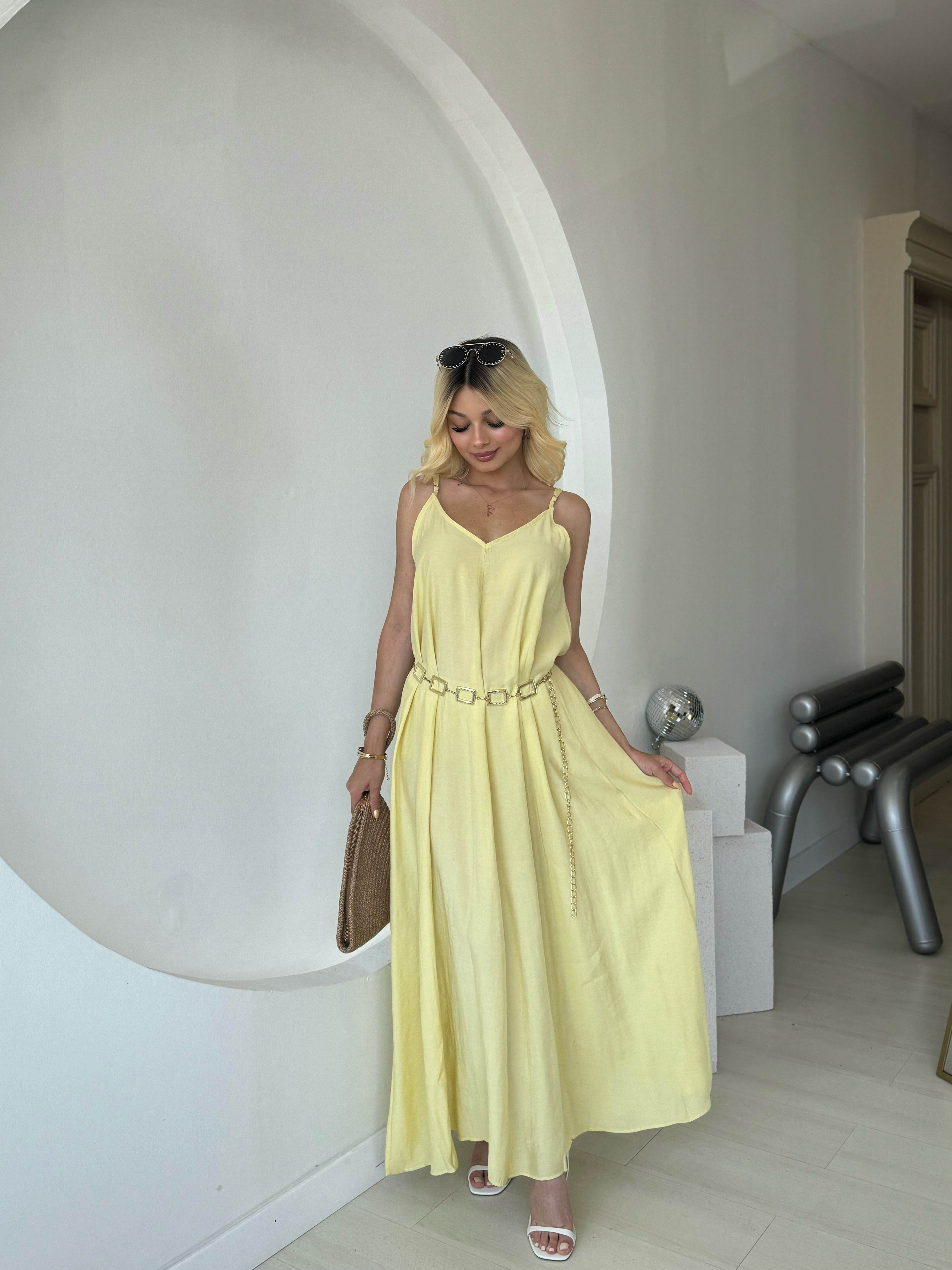 Sarı İnce Askılı Elbise