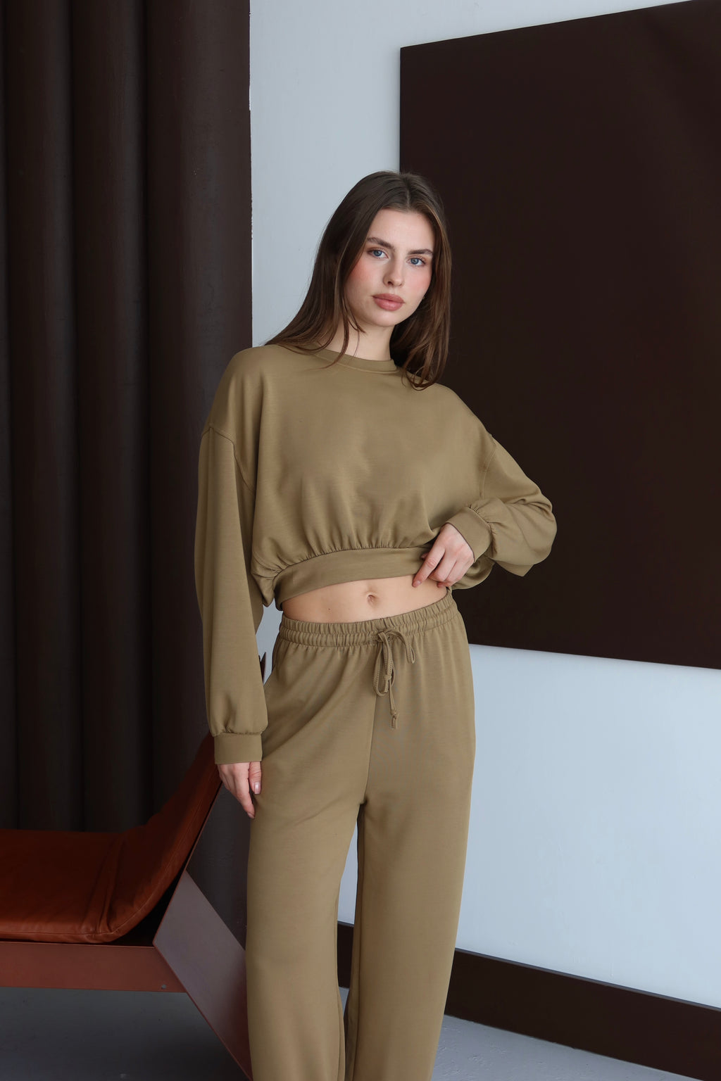 YAĞ YEŞİLİ CROP EŞOFMAN TAKIMI