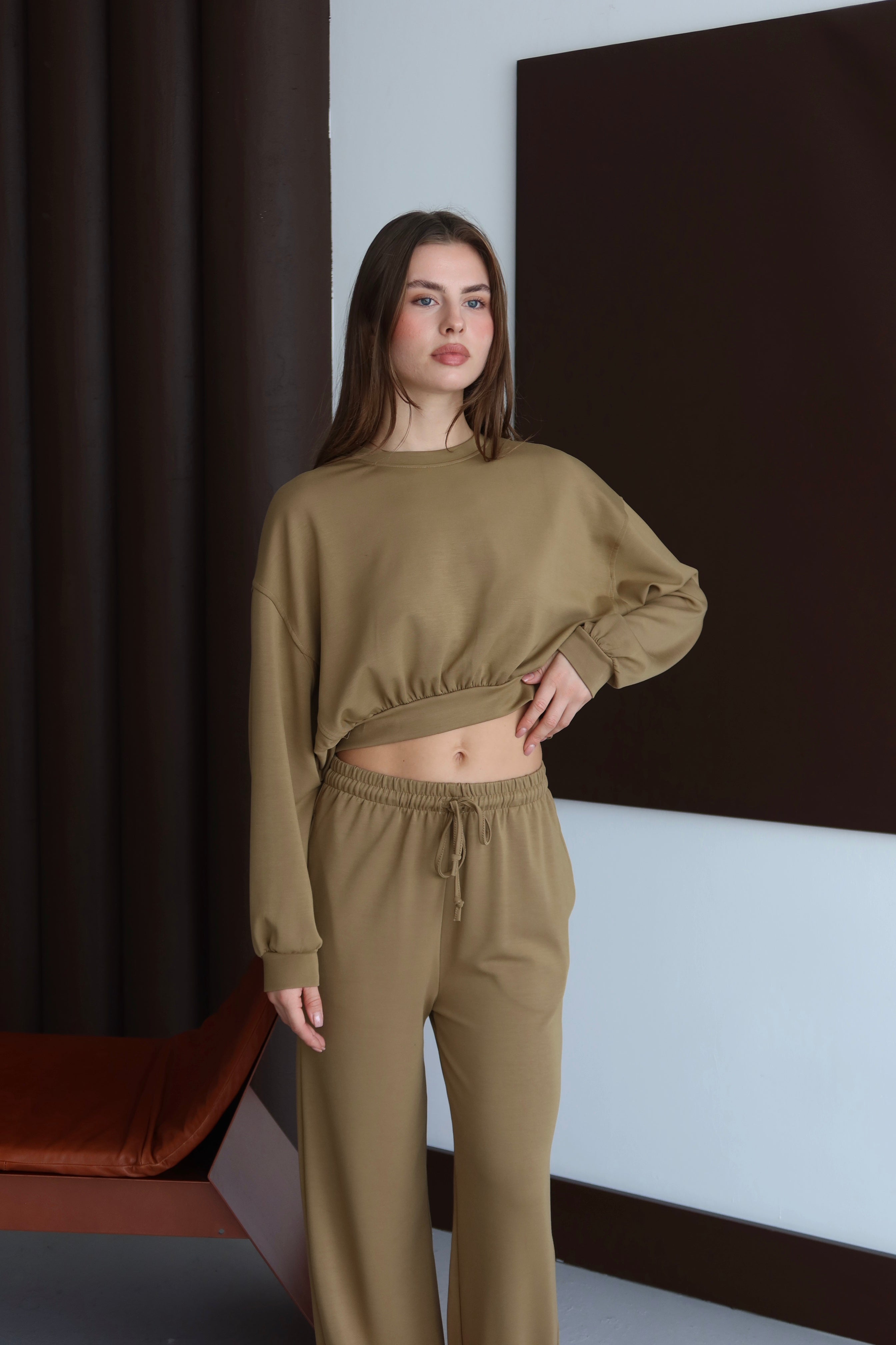 YAĞ YEŞİLİ CROP EŞOFMAN TAKIMI