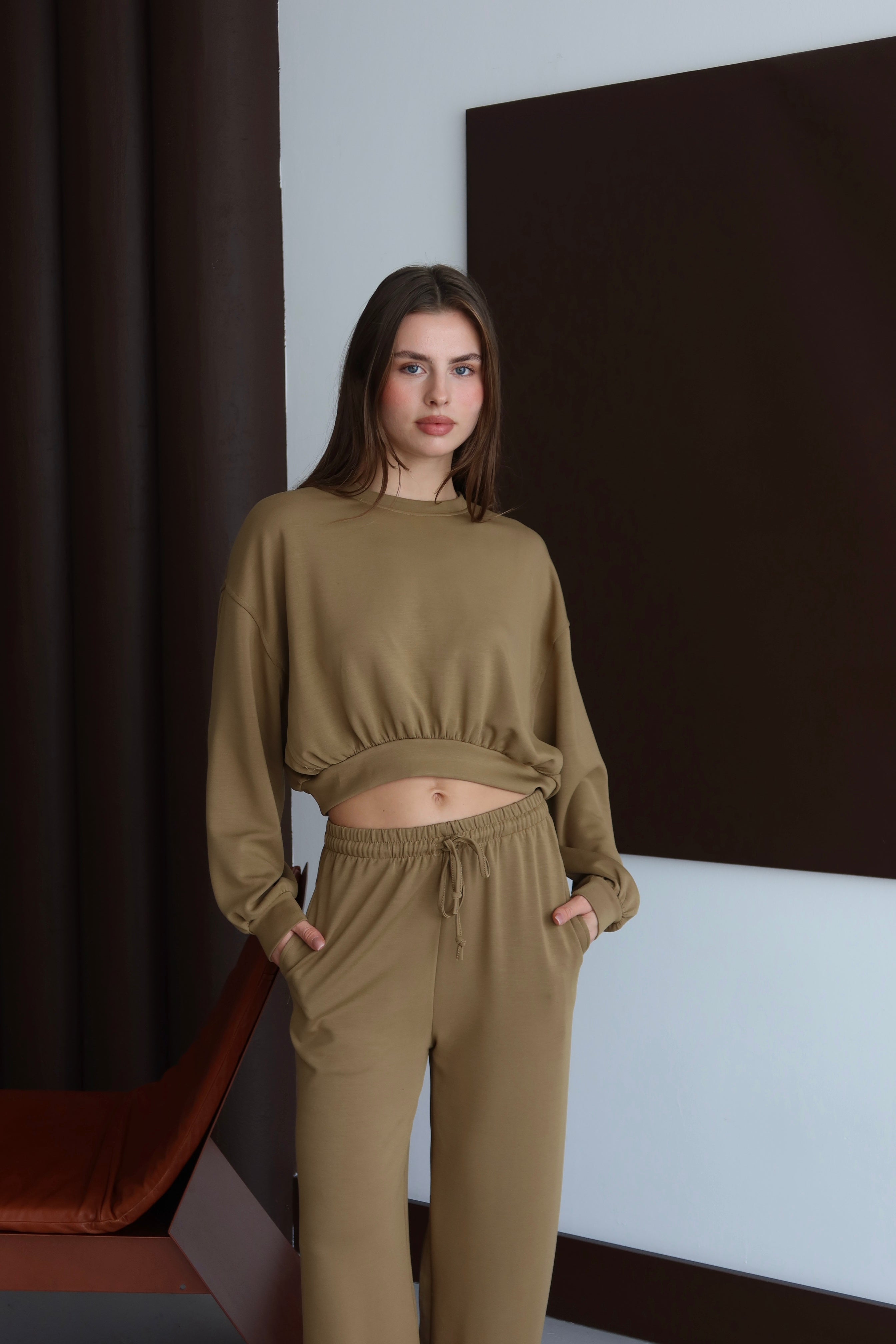 YAĞ YEŞİLİ CROP EŞOFMAN TAKIMI