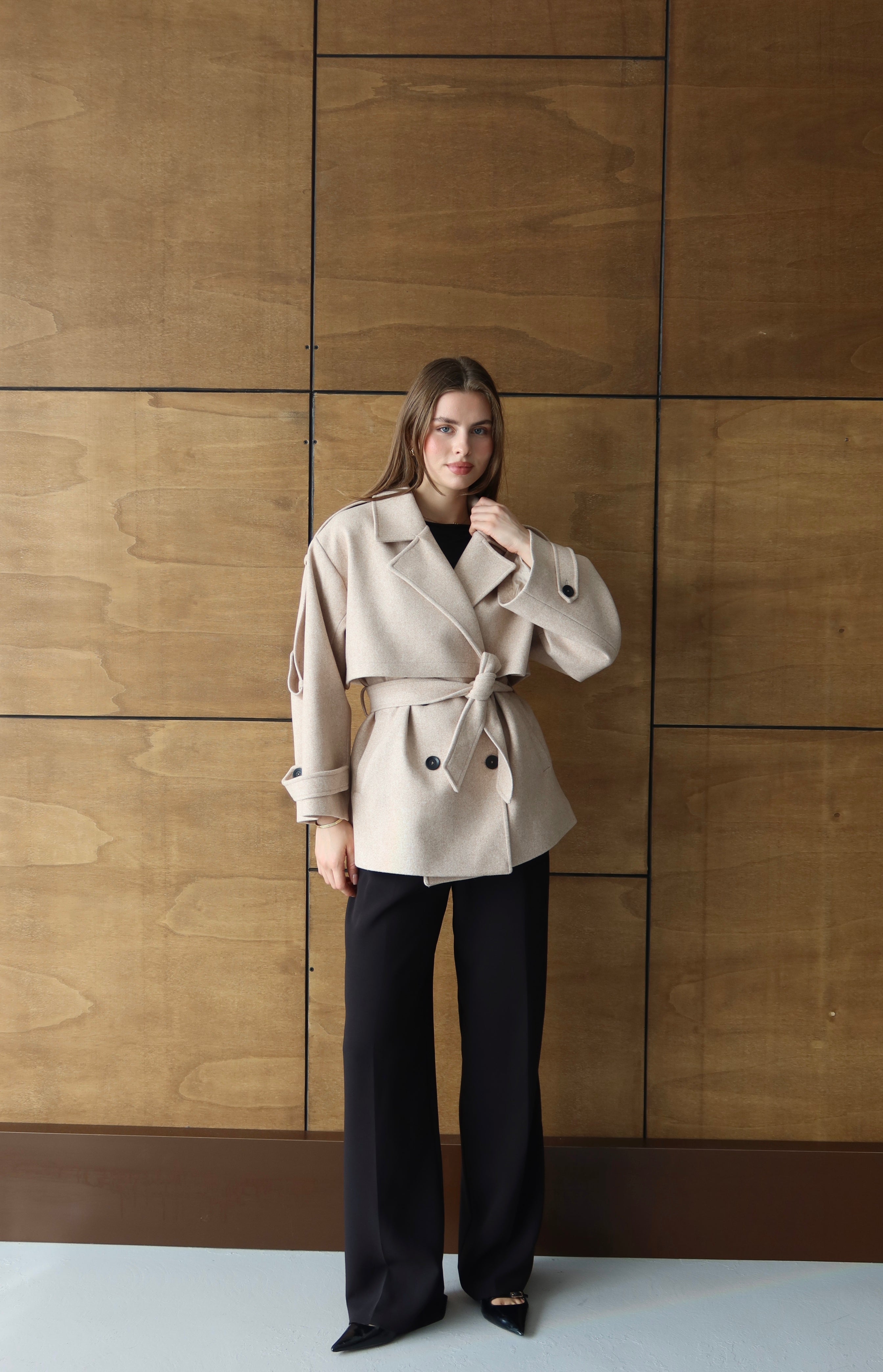 BEJ KUŞAKLI PREMİUM KAŞE KABAN