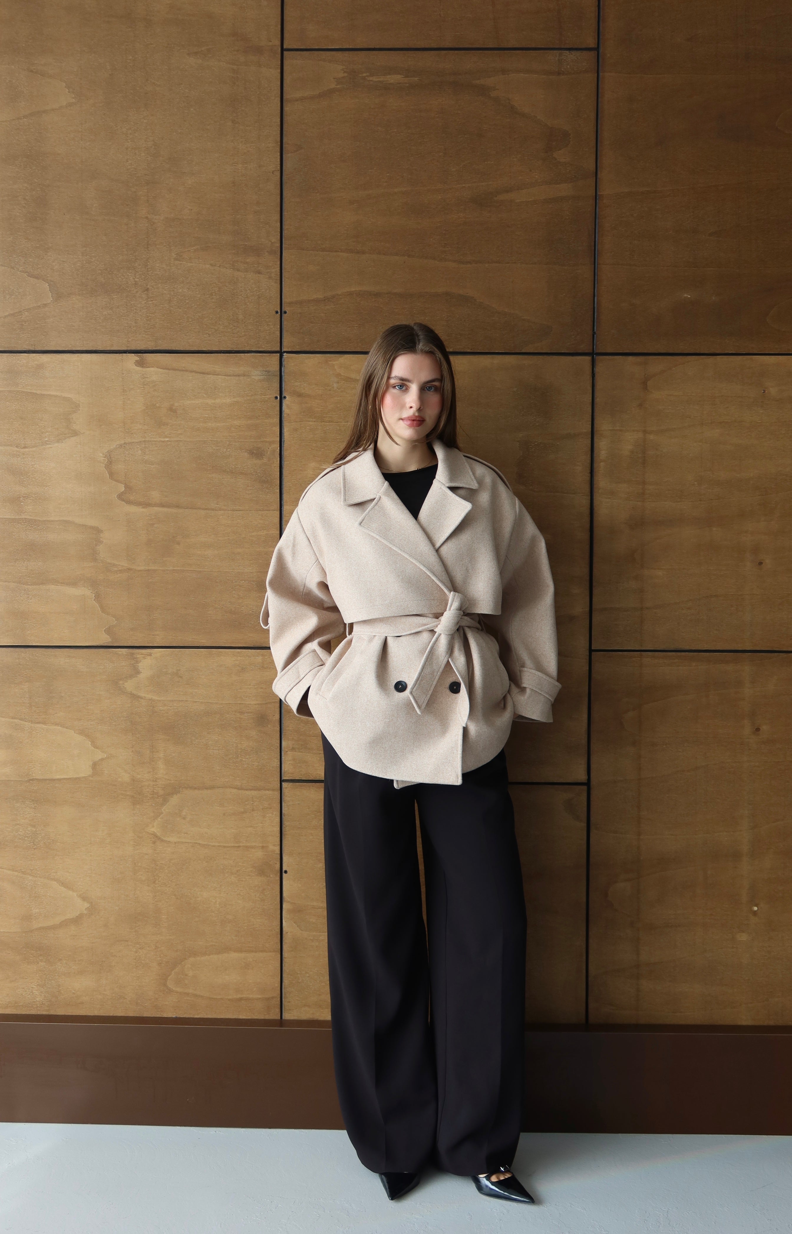 BEJ KUŞAKLI PREMİUM KAŞE KABAN