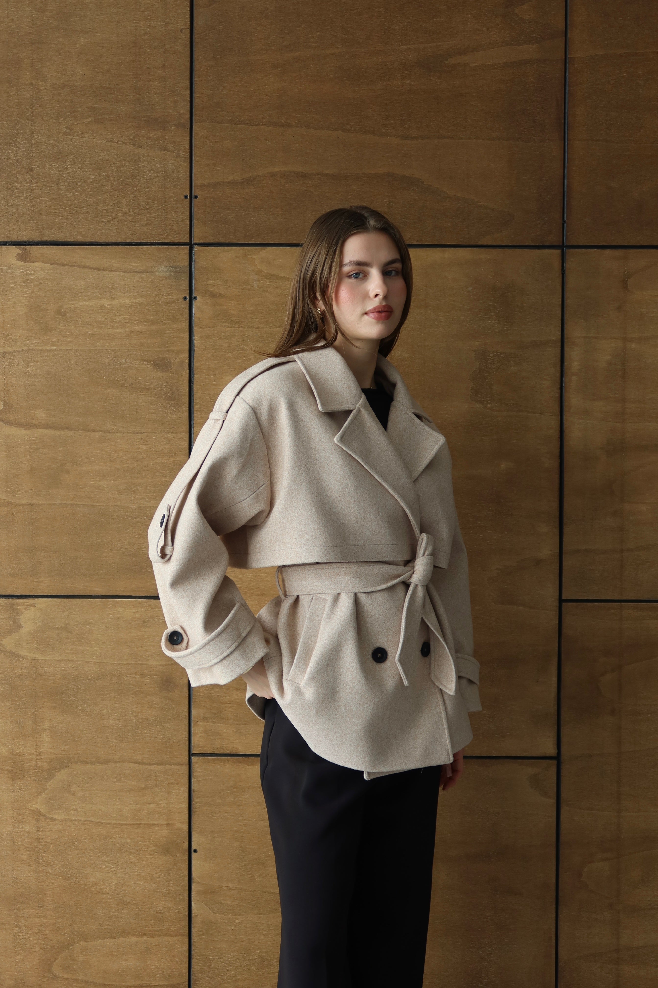 BEJ KUŞAKLI PREMİUM KAŞE KABAN