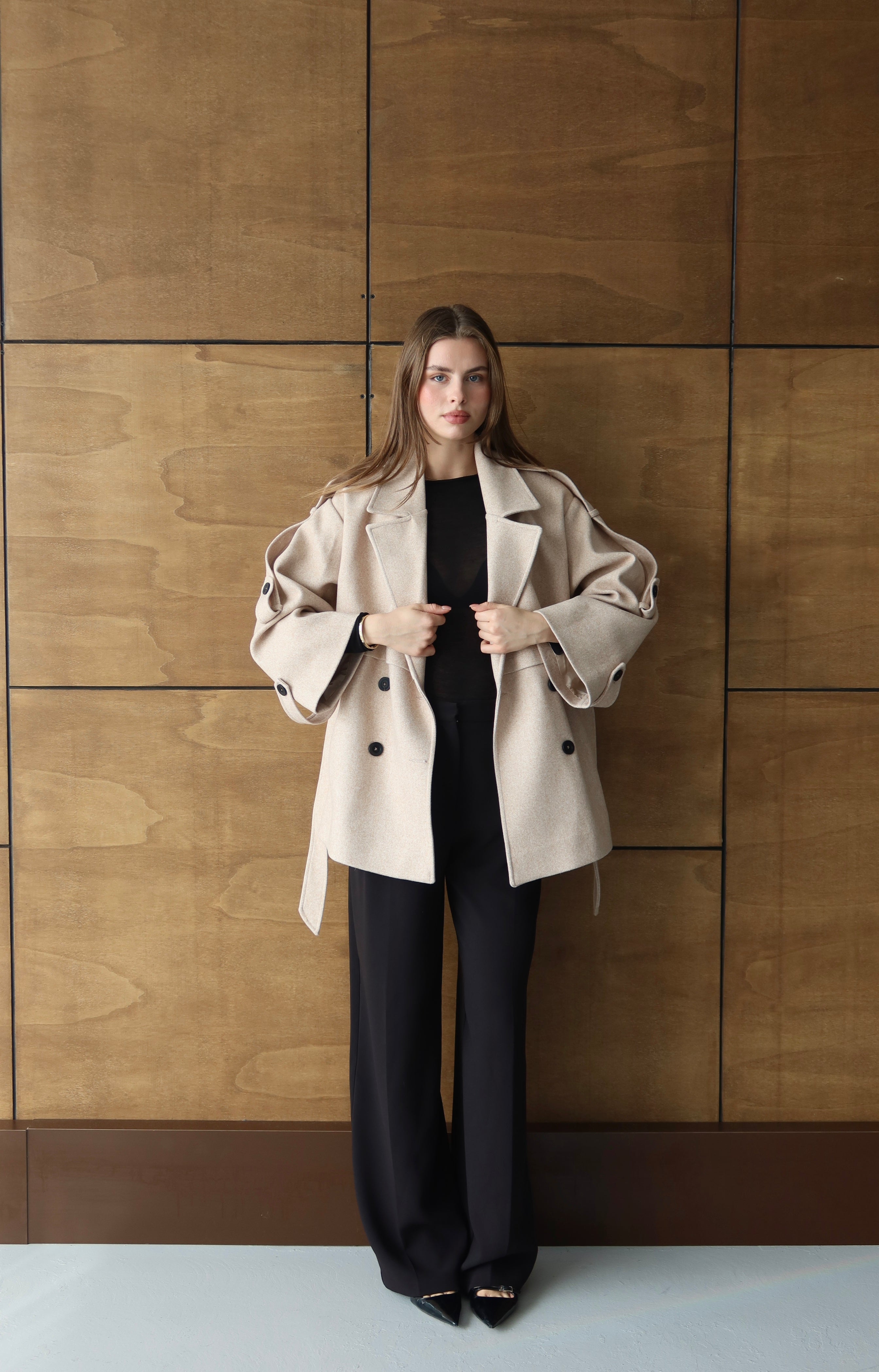 BEJ KUŞAKLI PREMİUM KAŞE KABAN