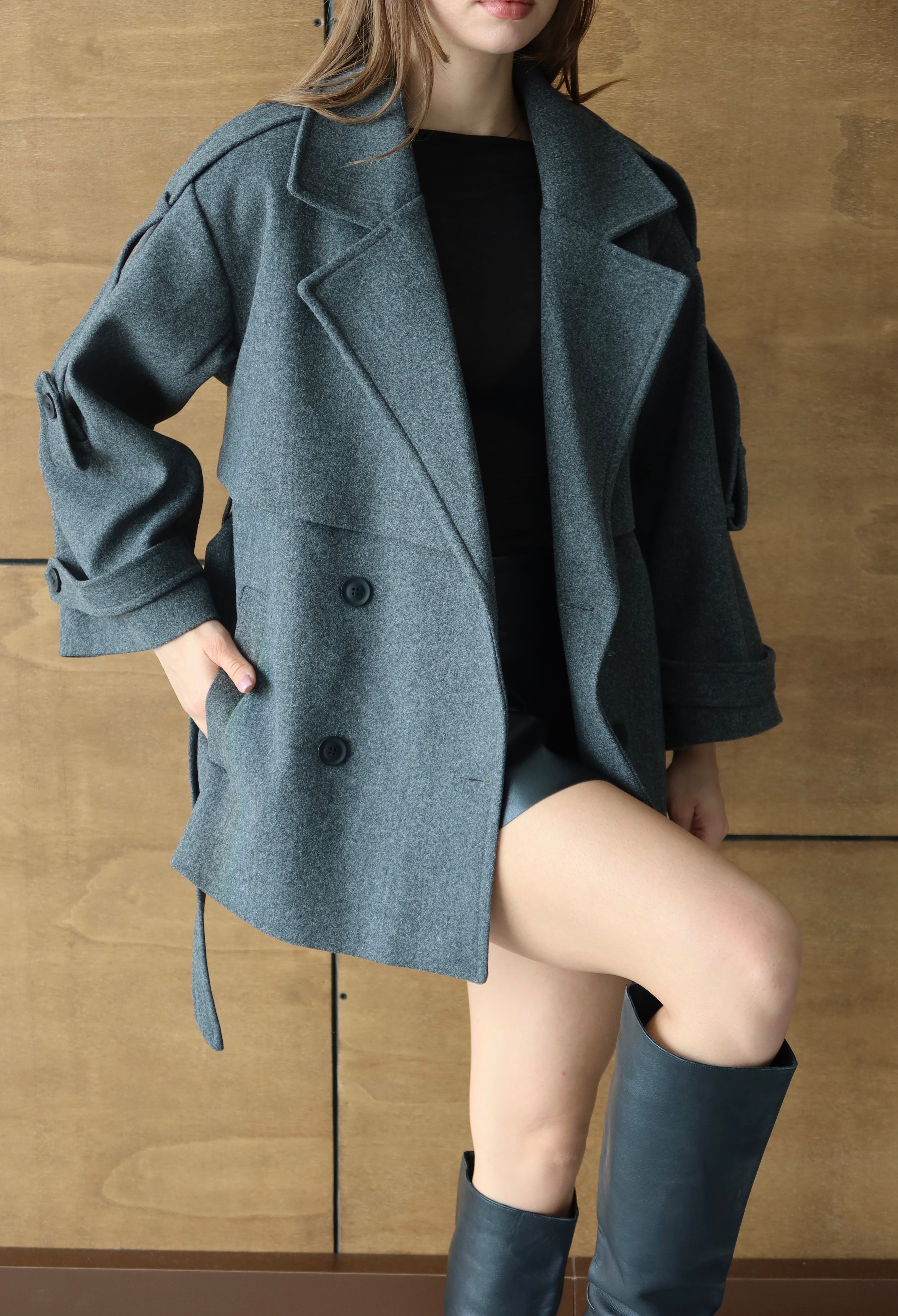 ANTRASİT KUŞAKLI PREMİUM KAŞE KABAN