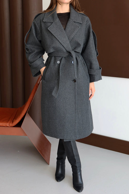 ANTRASİT KUŞAKLI OMUZU APOLETLİ KABAN