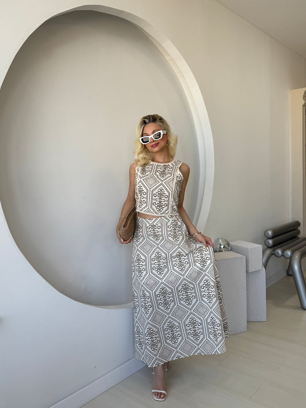 Etnik Desen Etek Bluz Takım