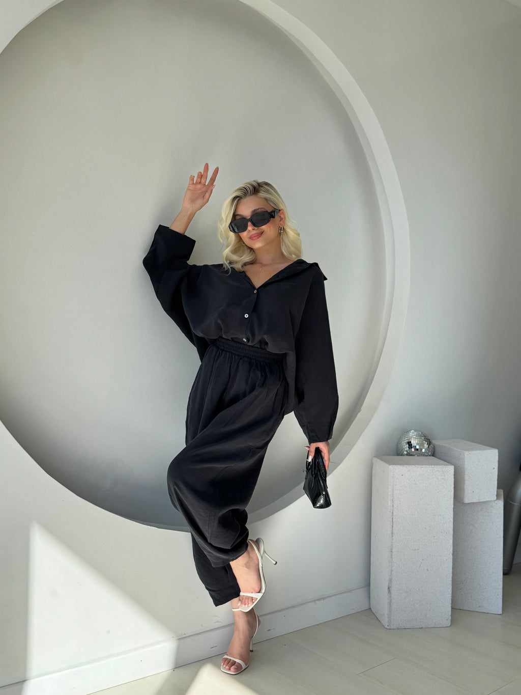 Siyah Tensel Gömlek Pantolon Takım