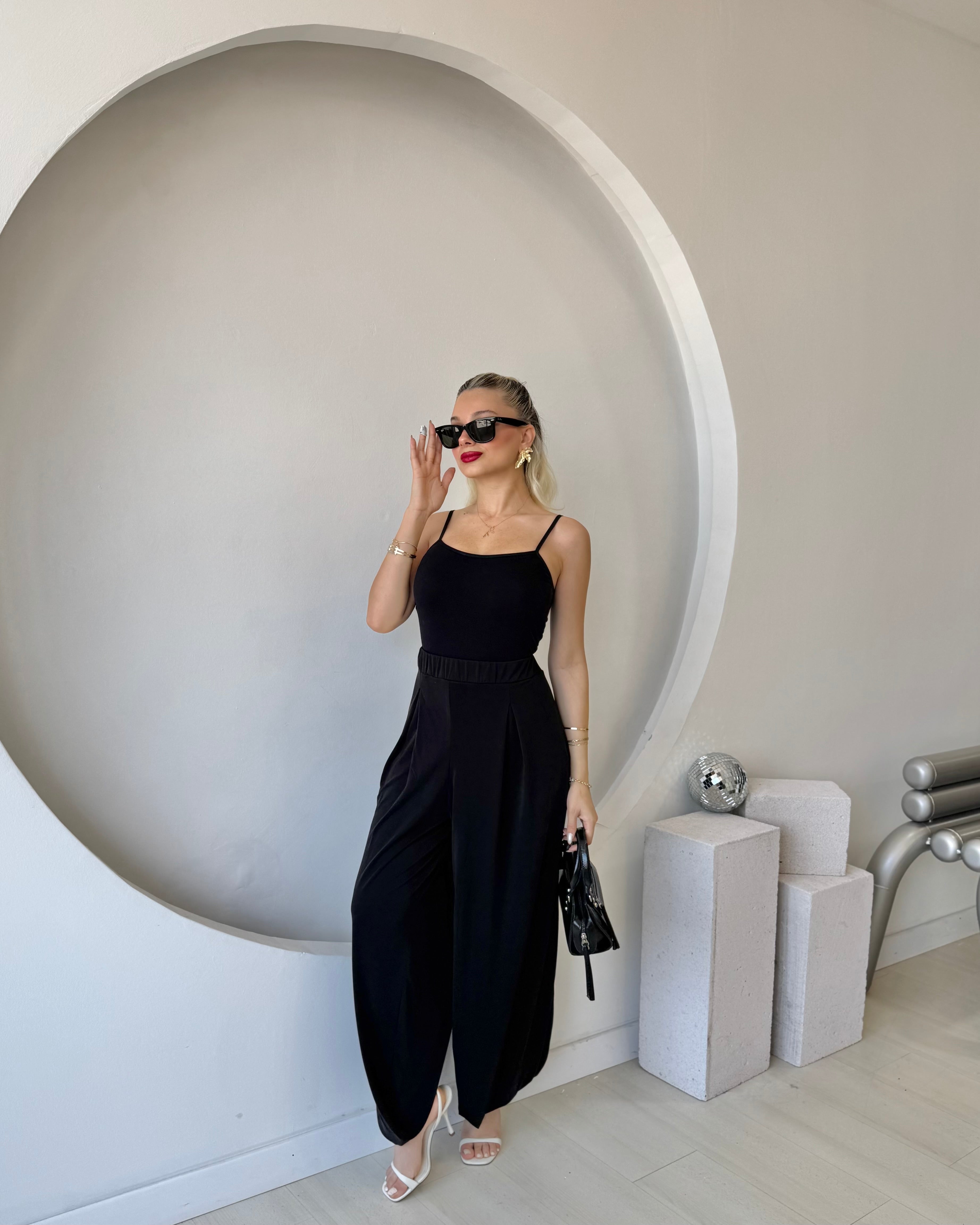 Siyah Beli Lastikli Modal Şalvar Pantolon