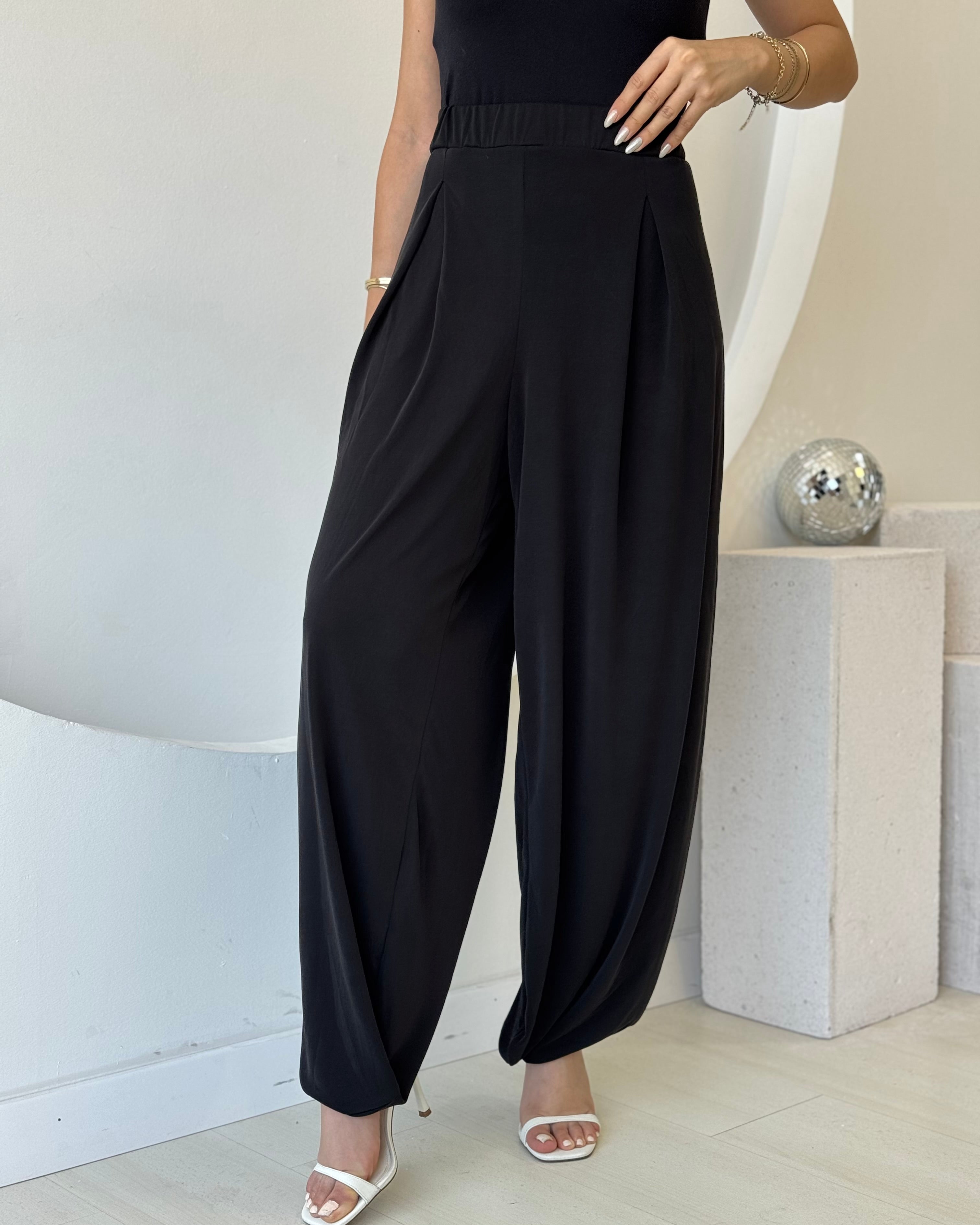 Siyah Beli Lastikli Modal Şalvar Pantolon