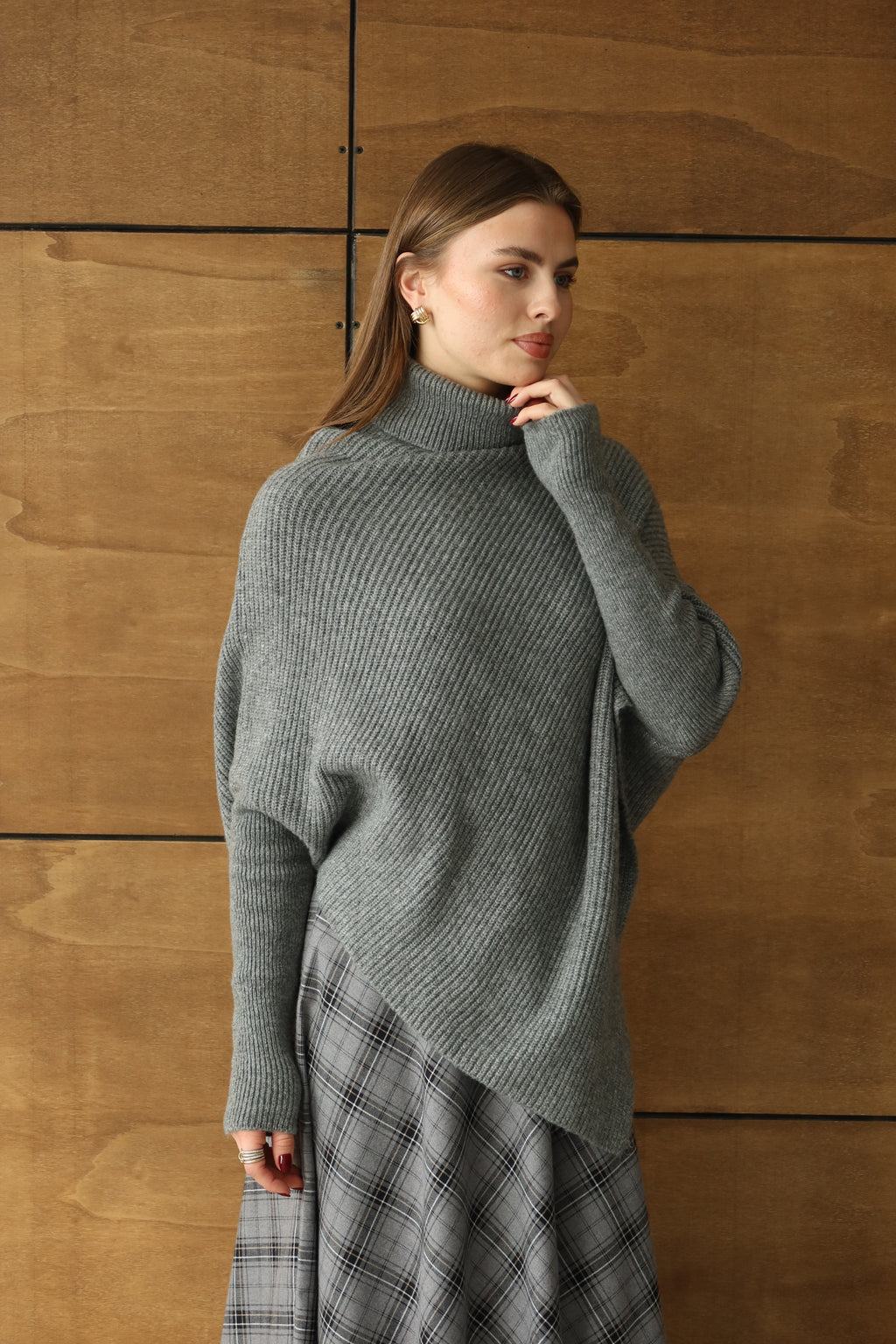 GRİ ASİMETRİK KESİM BALIKÇI KAZAK