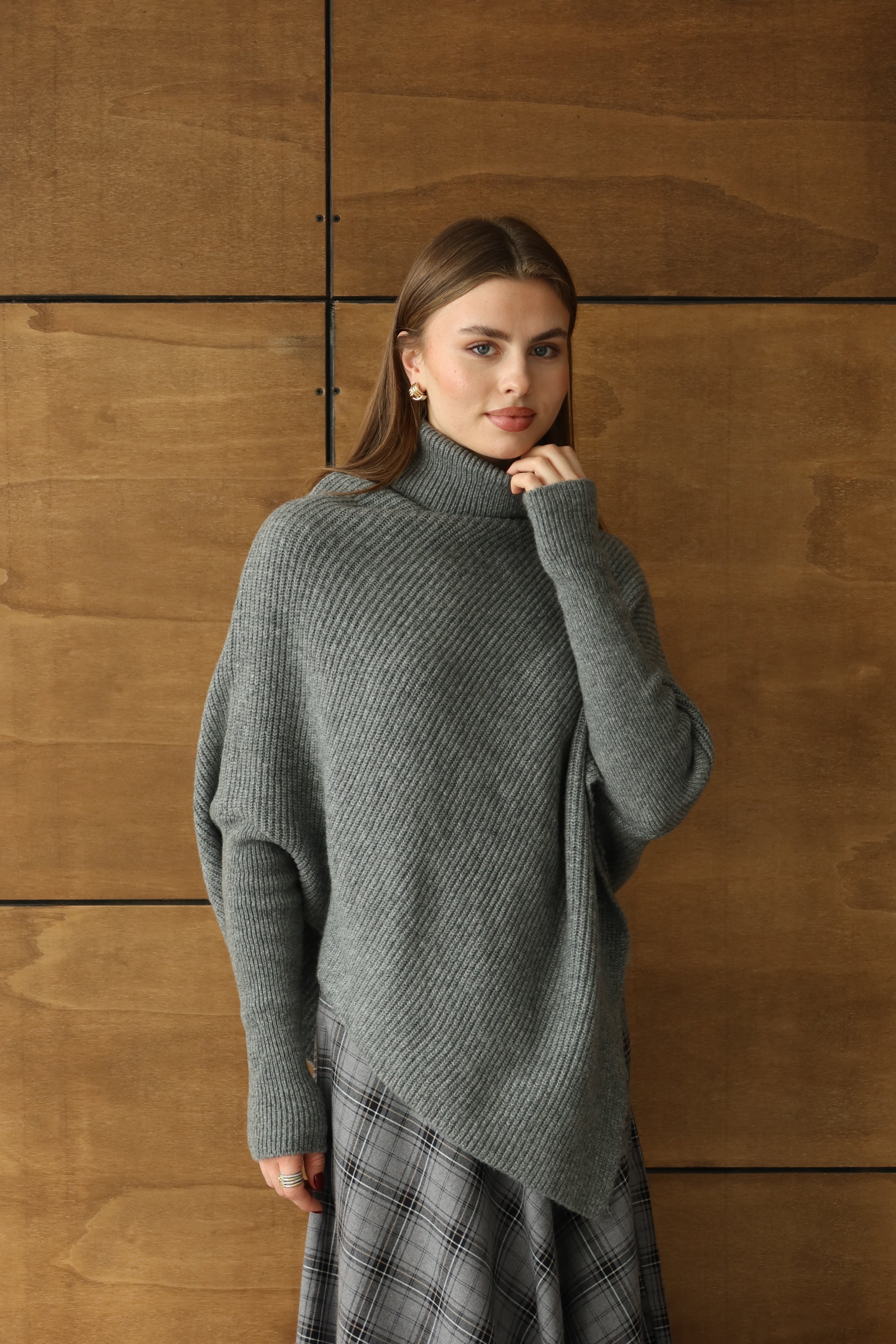 GRİ ASİMETRİK KESİM BALIKÇI KAZAK