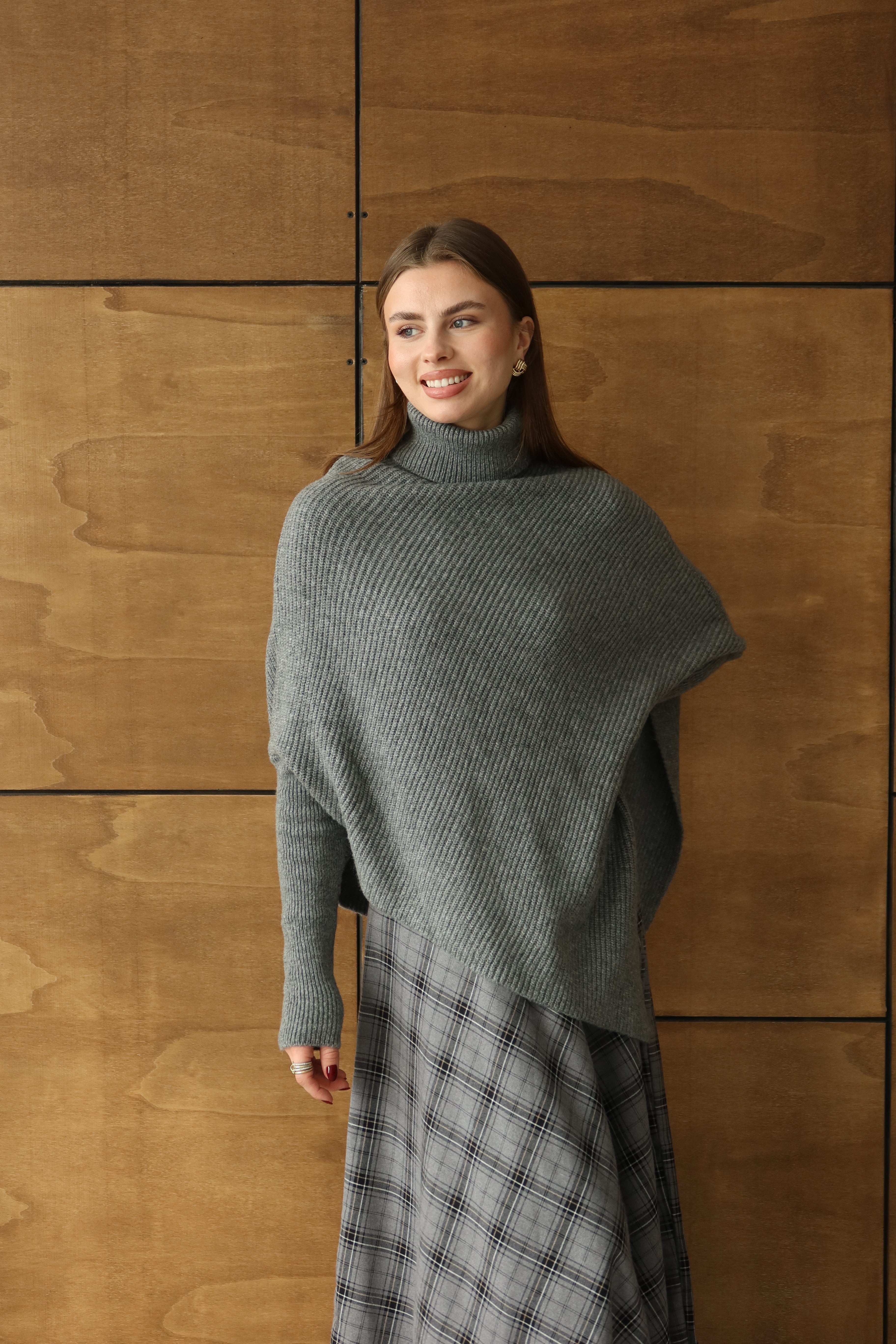 GRİ ASİMETRİK KESİM BALIKÇI KAZAK