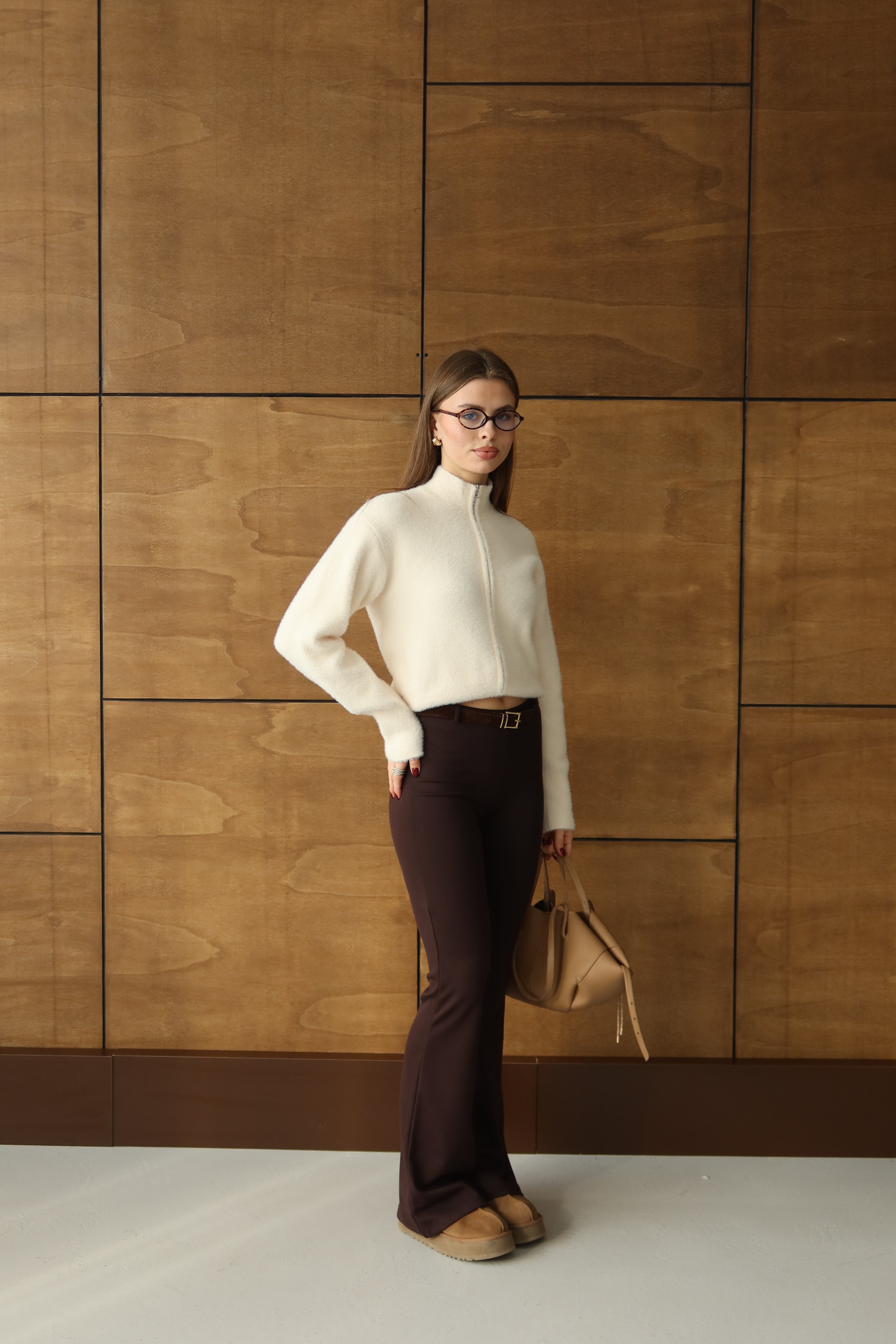 KAHVERENGİ YÜKSEK BEL İSPANYOL PAÇA TAYT PANTOLON