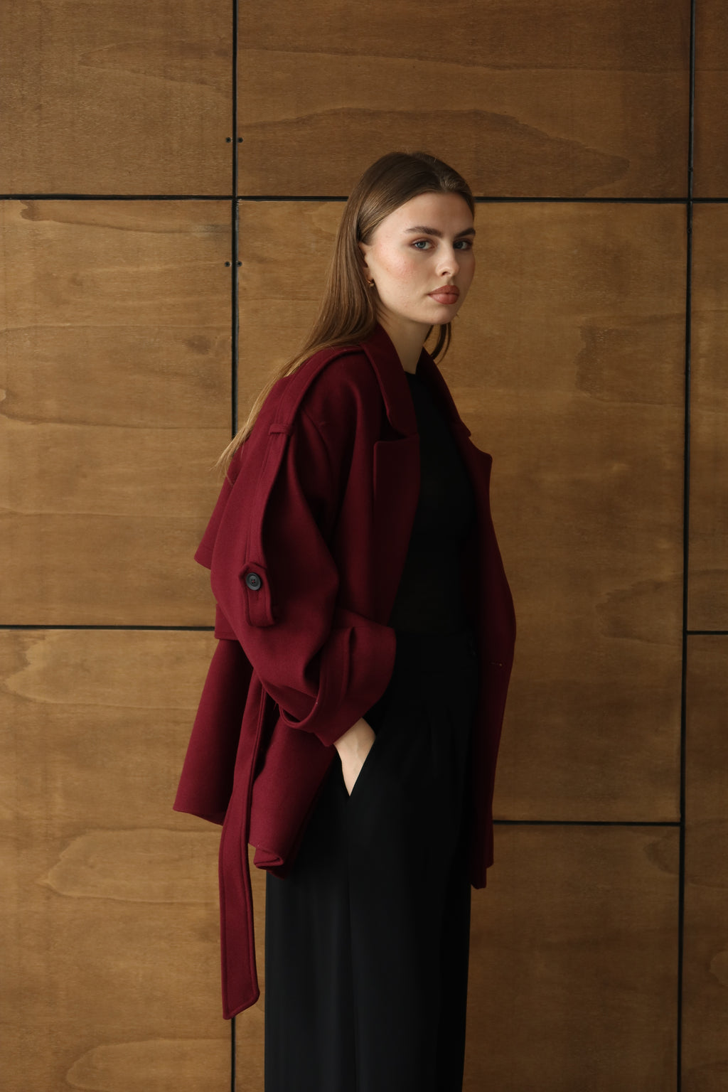 BORDO KUŞAKLI PREMIUM KAŞE KABAN