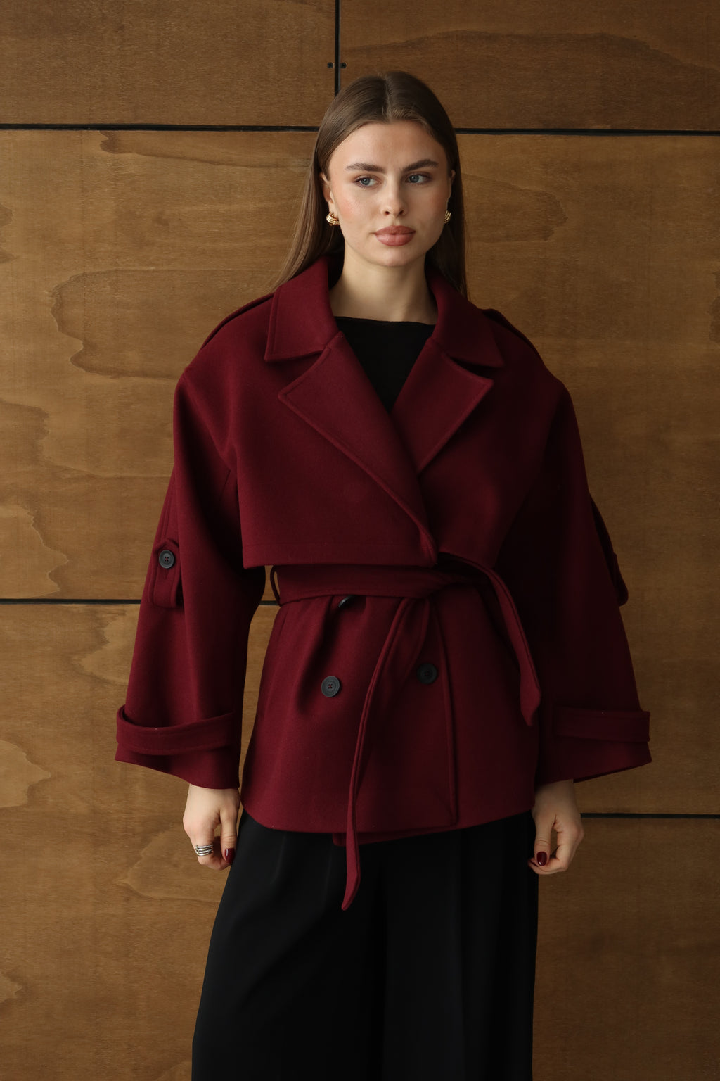 BORDO KUŞAKLI PREMIUM KAŞE KABAN