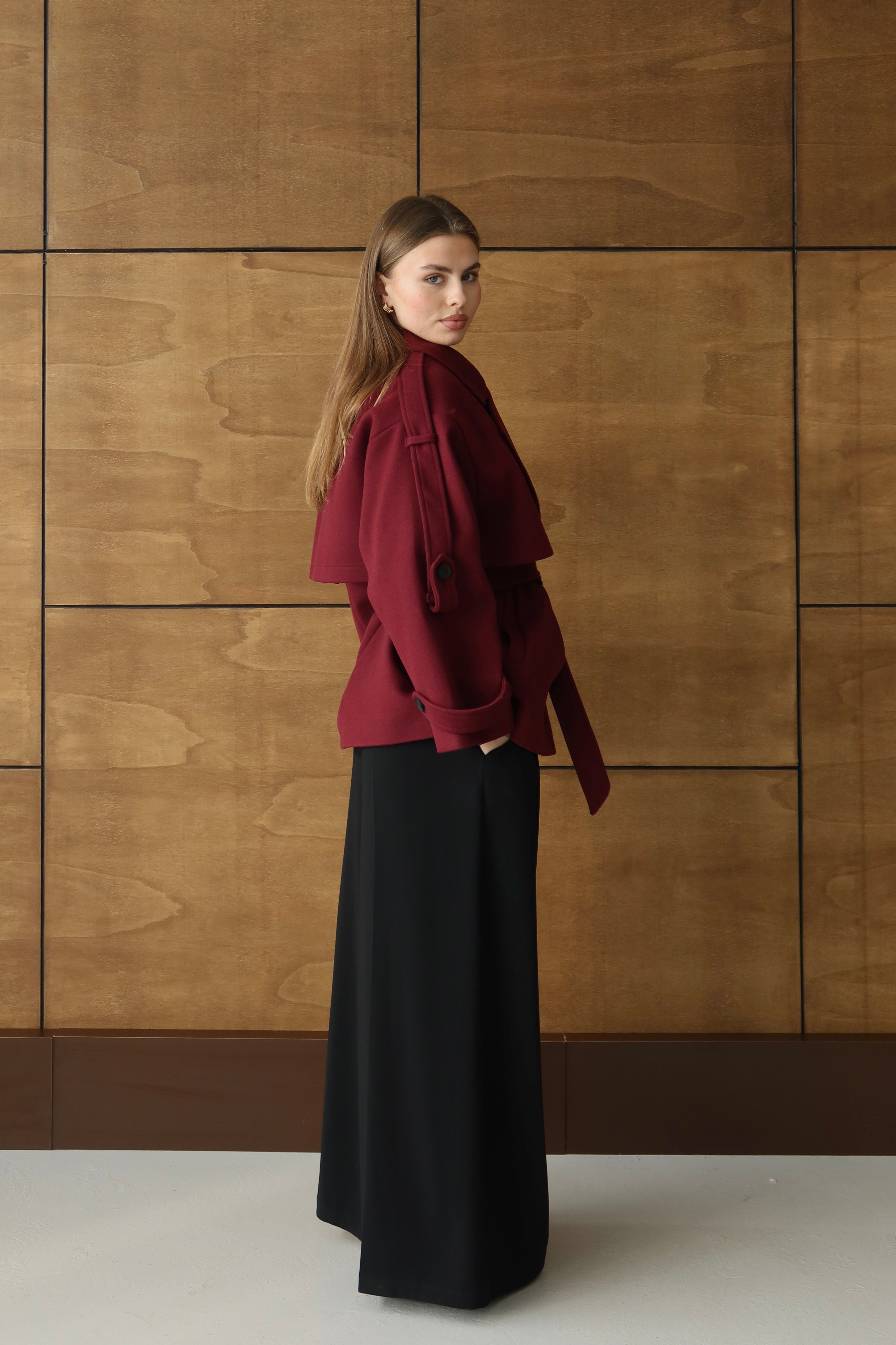 BORDO KUŞAKLI PREMIUM KAŞE KABAN