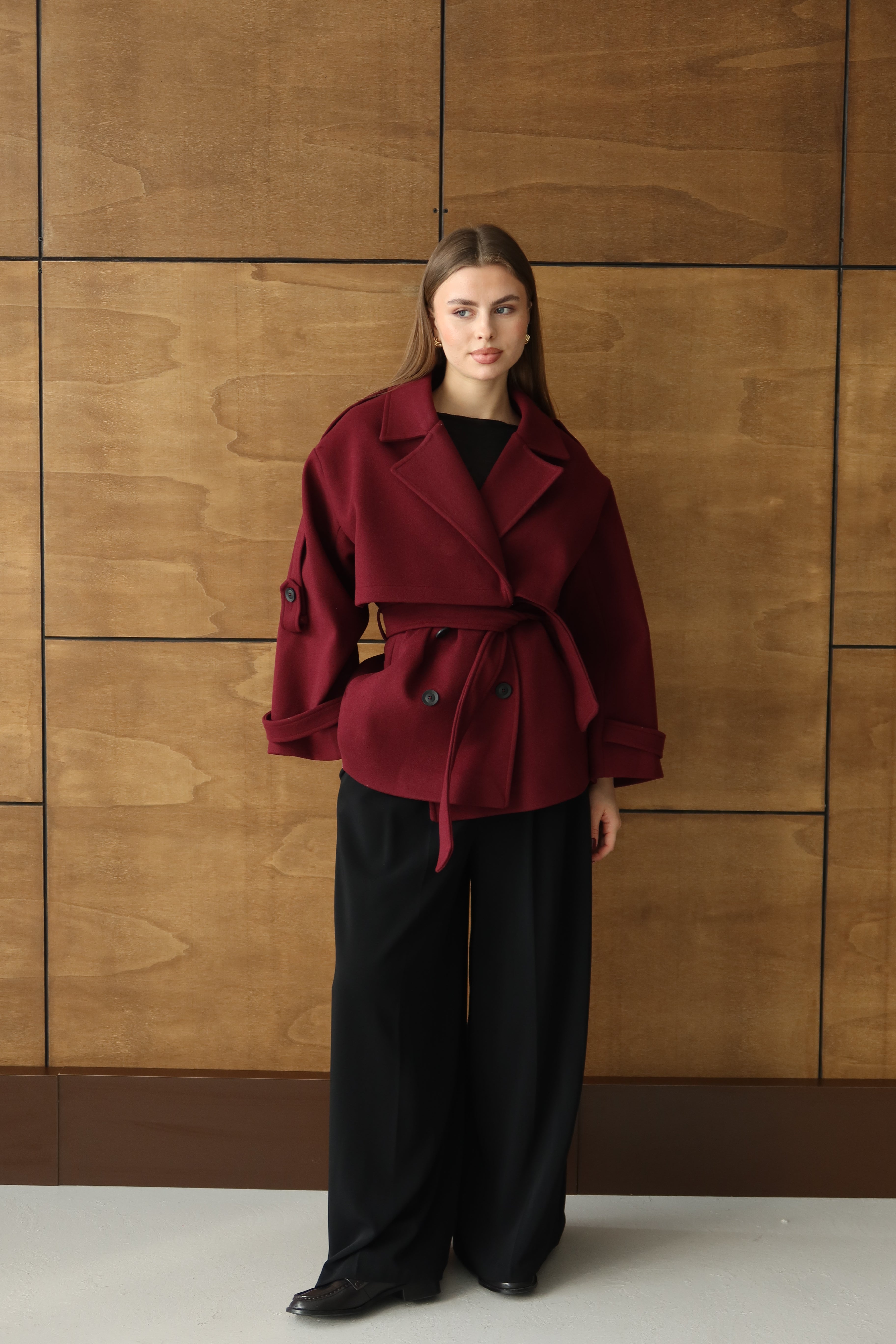 BORDO KUŞAKLI PREMIUM KAŞE KABAN