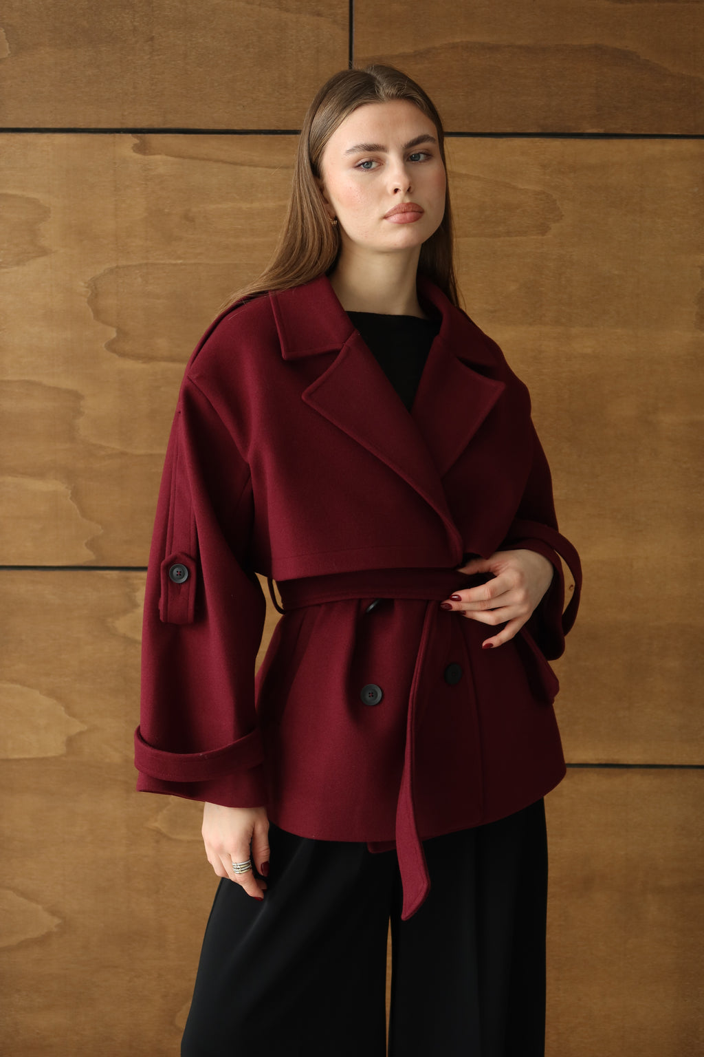 BORDO KUŞAKLI PREMIUM KAŞE KABAN