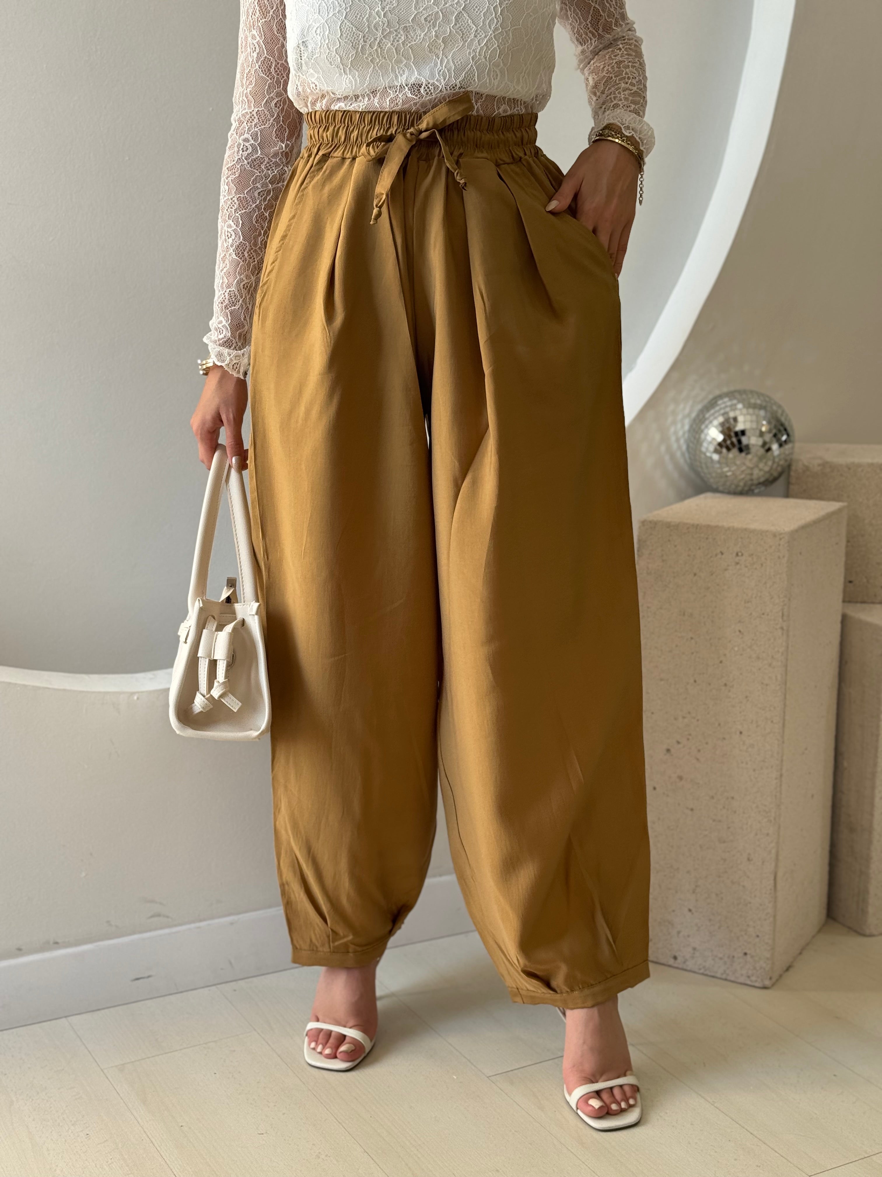 Hardal Beli Lastikli Şalvar Pantolon