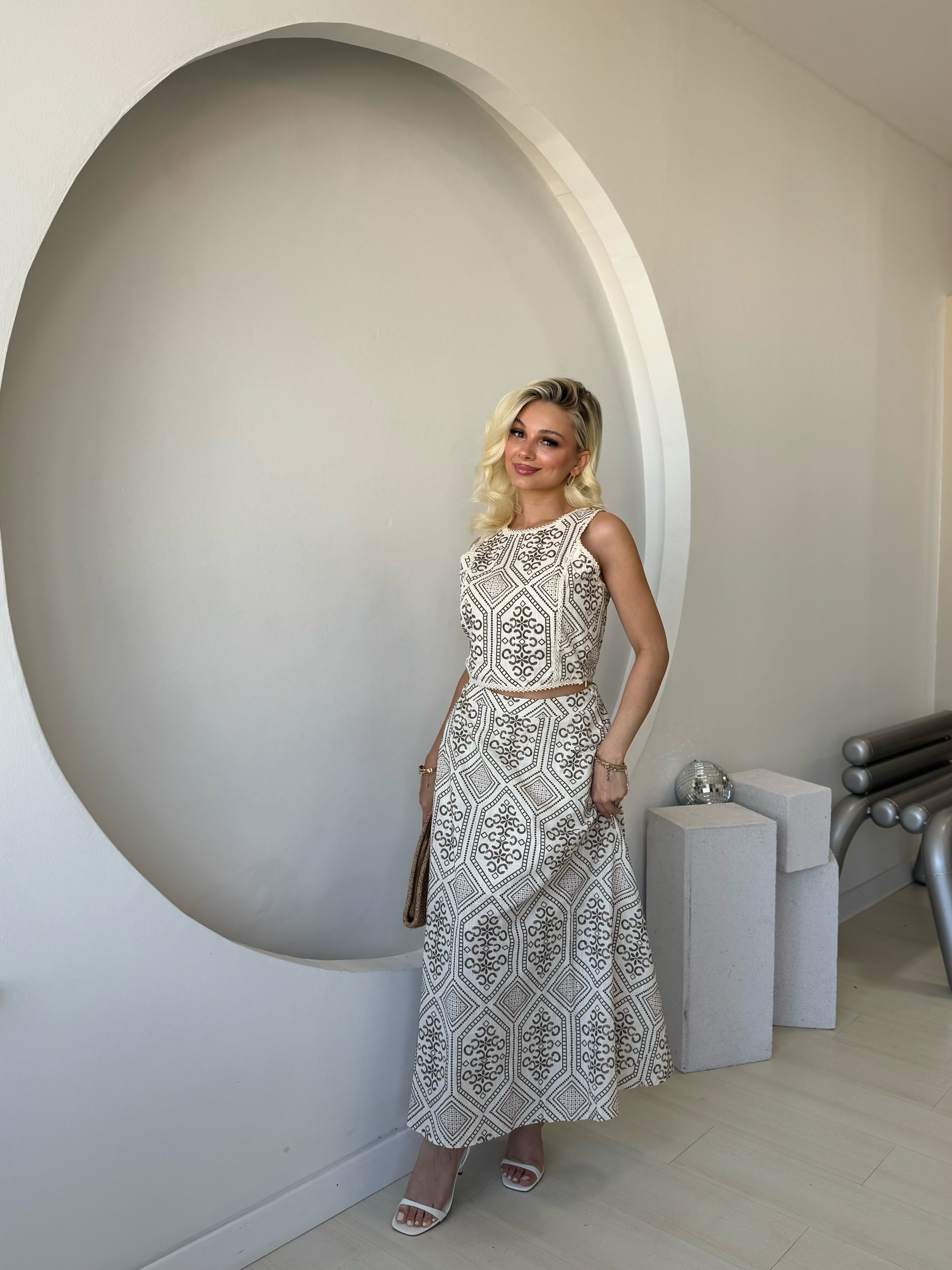 Etnik Desen Etek Bluz Takım