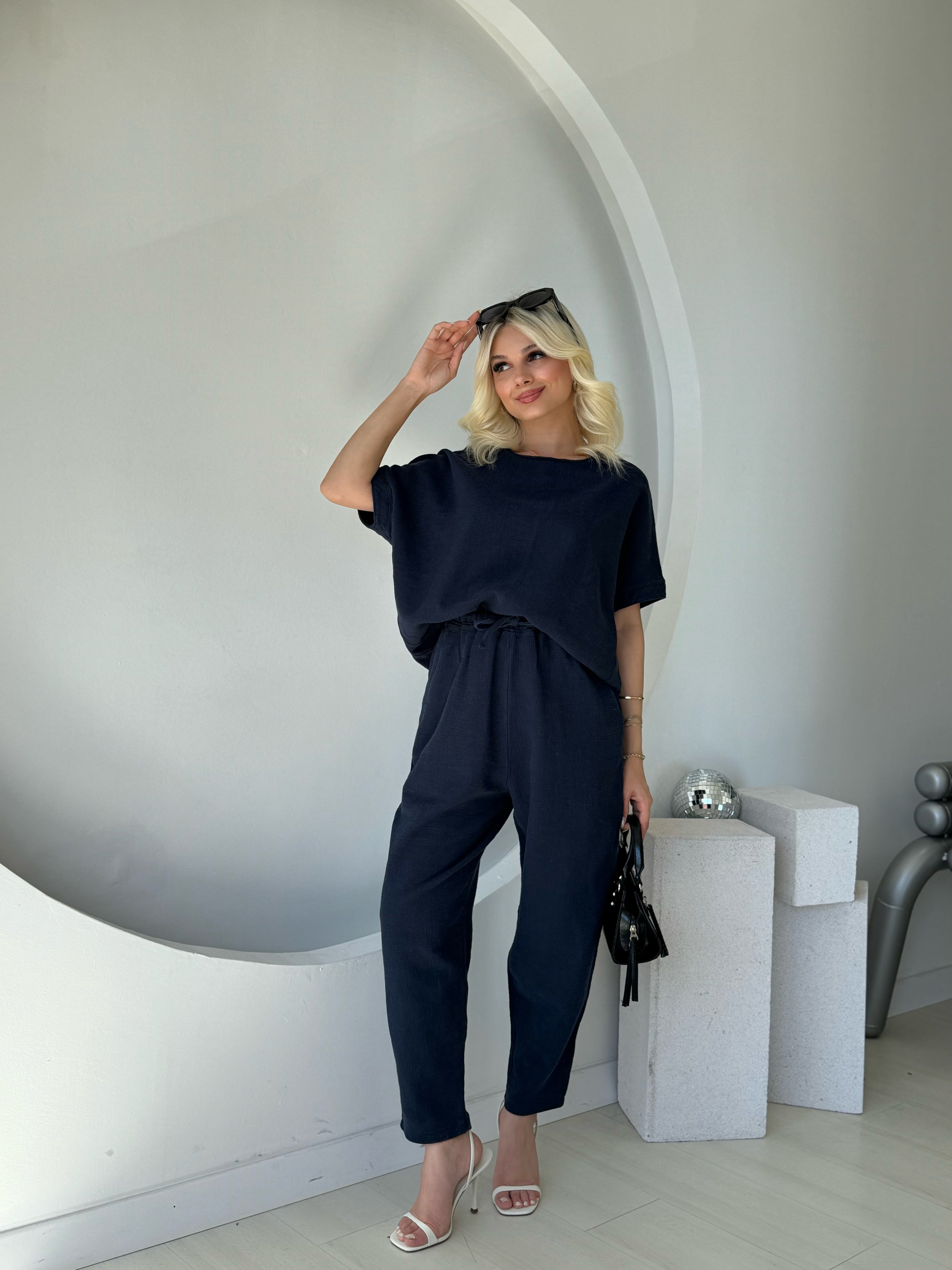 Lacivert Ham Keten İkili Takım