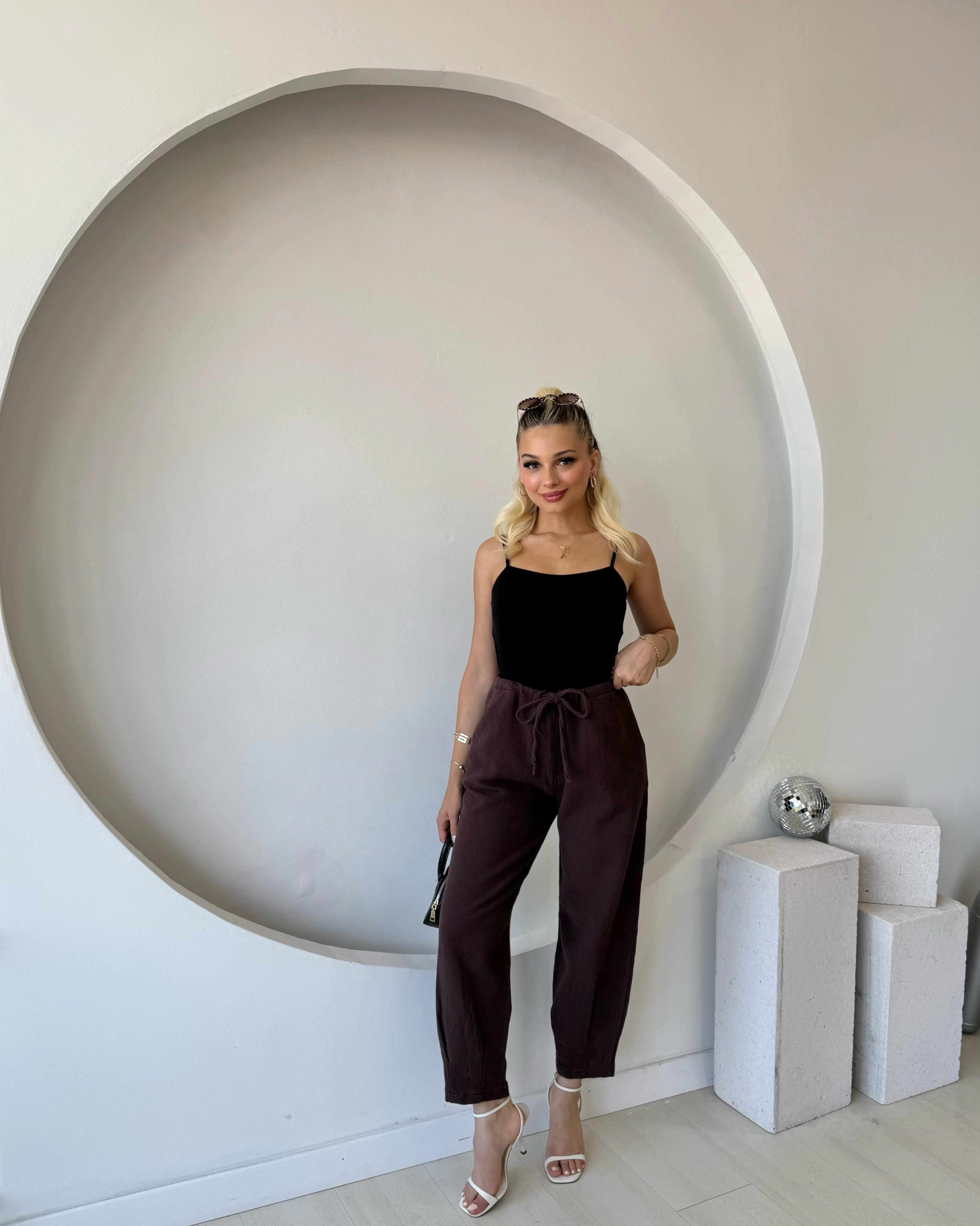 Kahverengi Ham Keten Pantolon