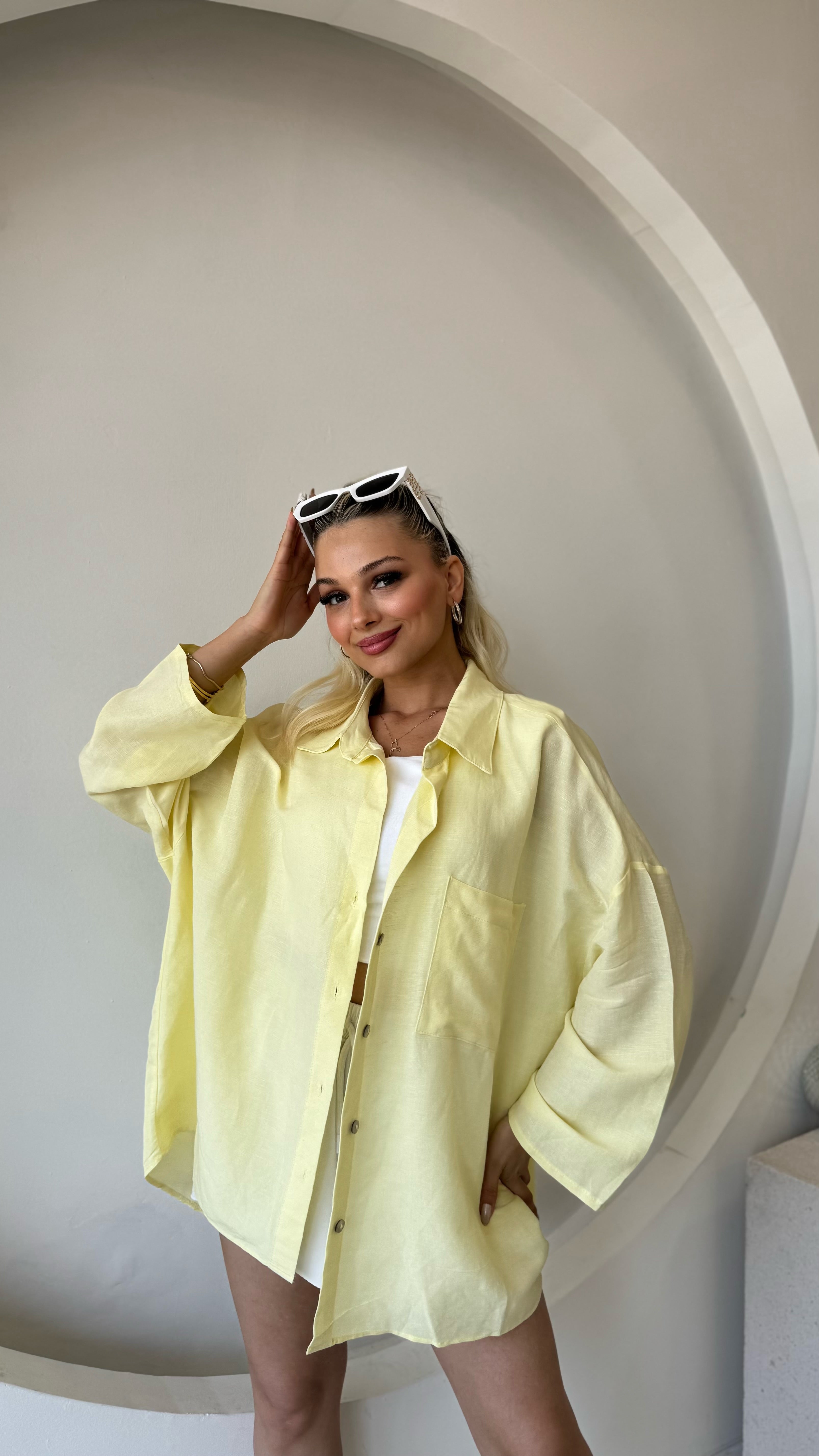 Sarı Tek Cepli Salaş Gömlek