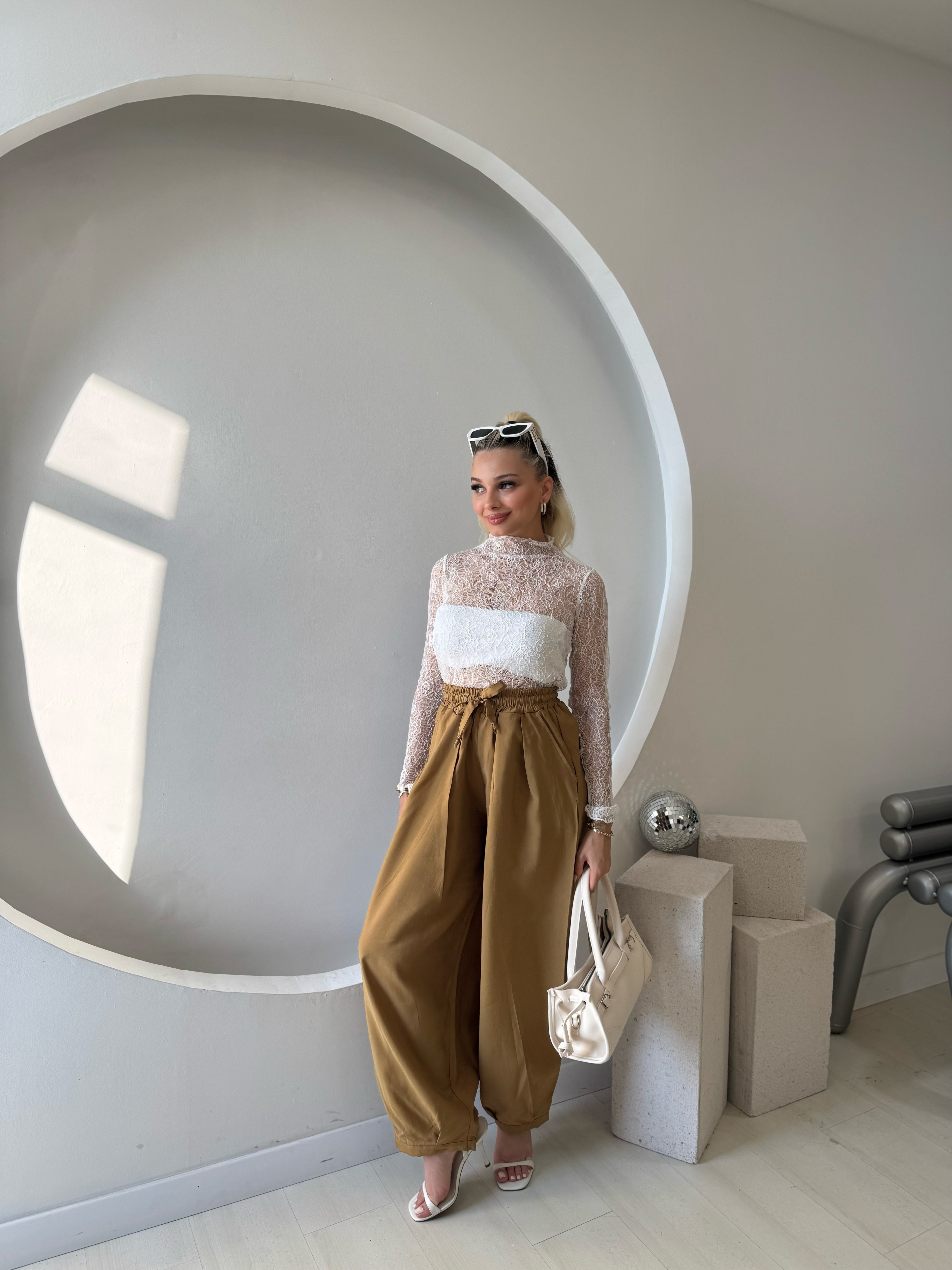 Hardal Beli Lastikli Şalvar Pantolon