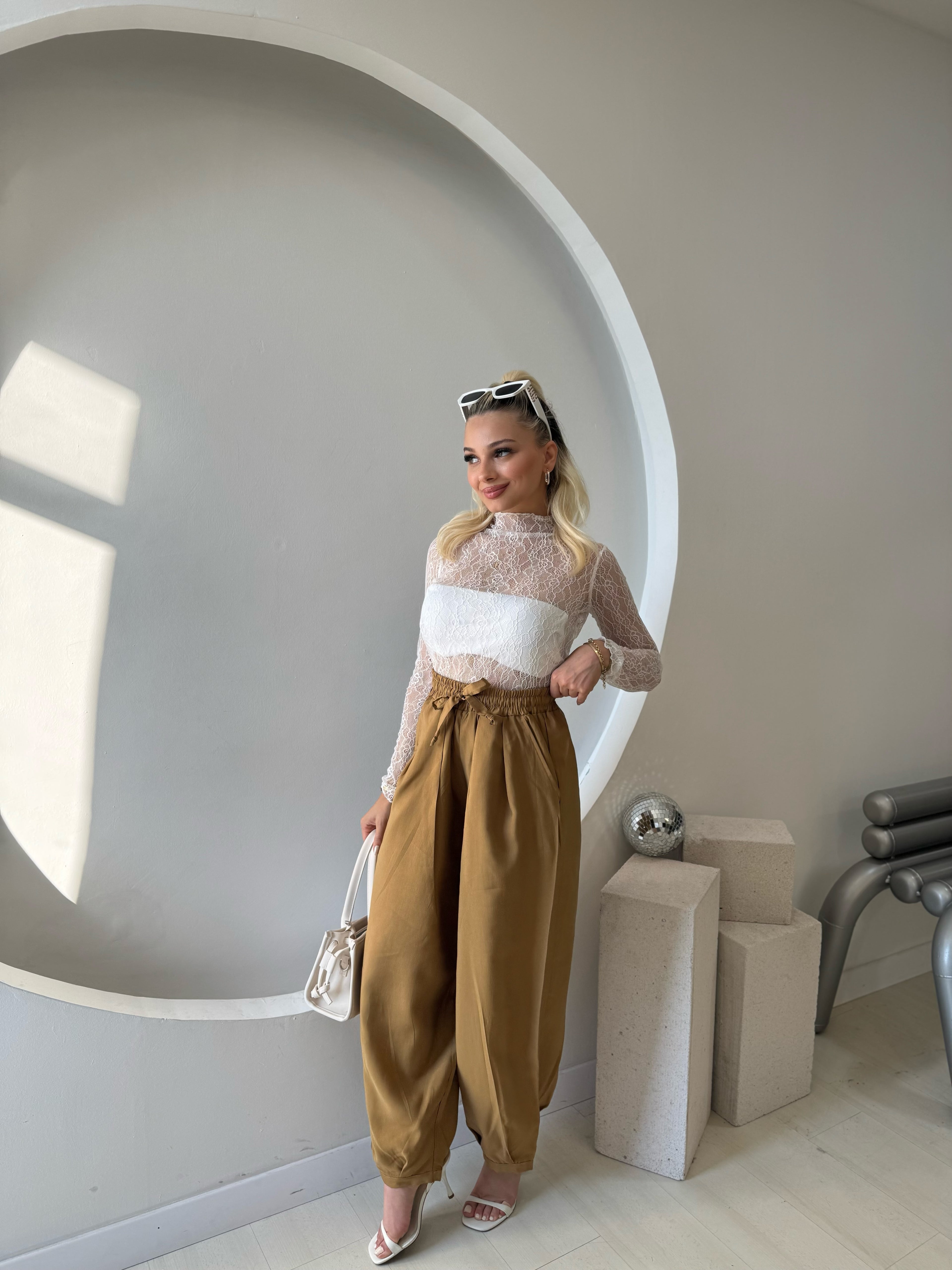 Hardal Beli Lastikli Şalvar Pantolon