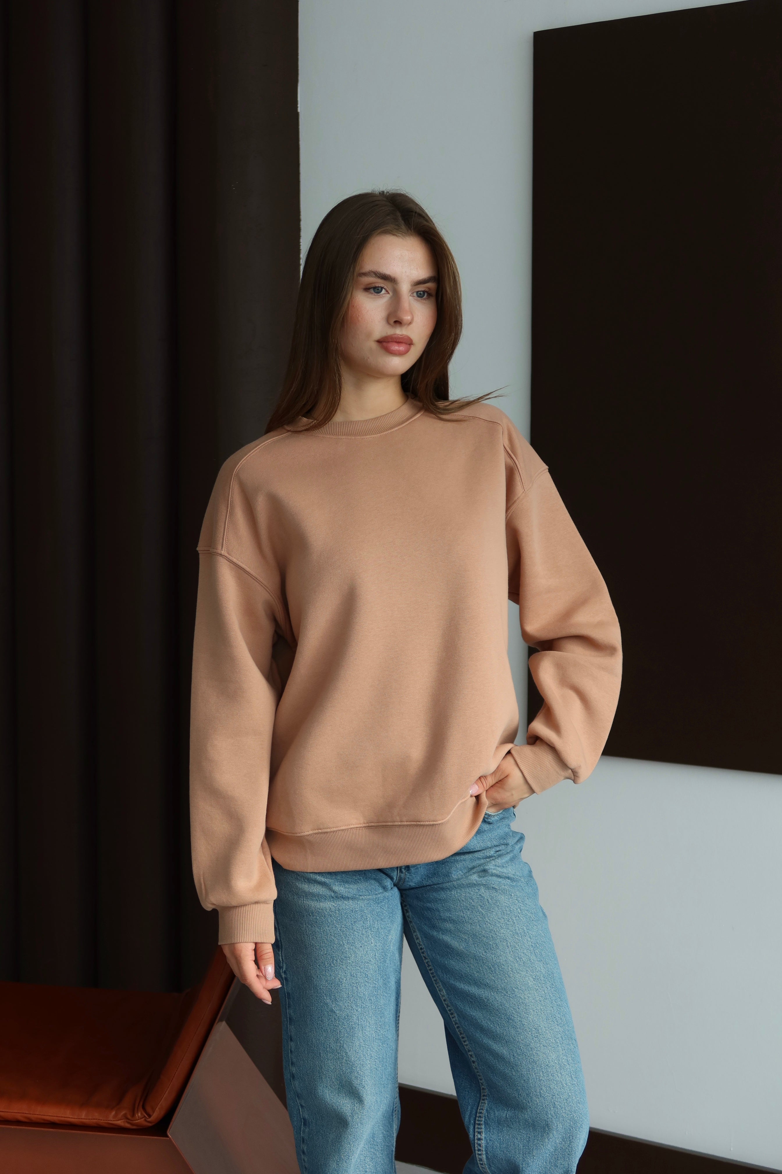 Yumuşak Dokulu Şardonlu Oversize Sweatshirt
