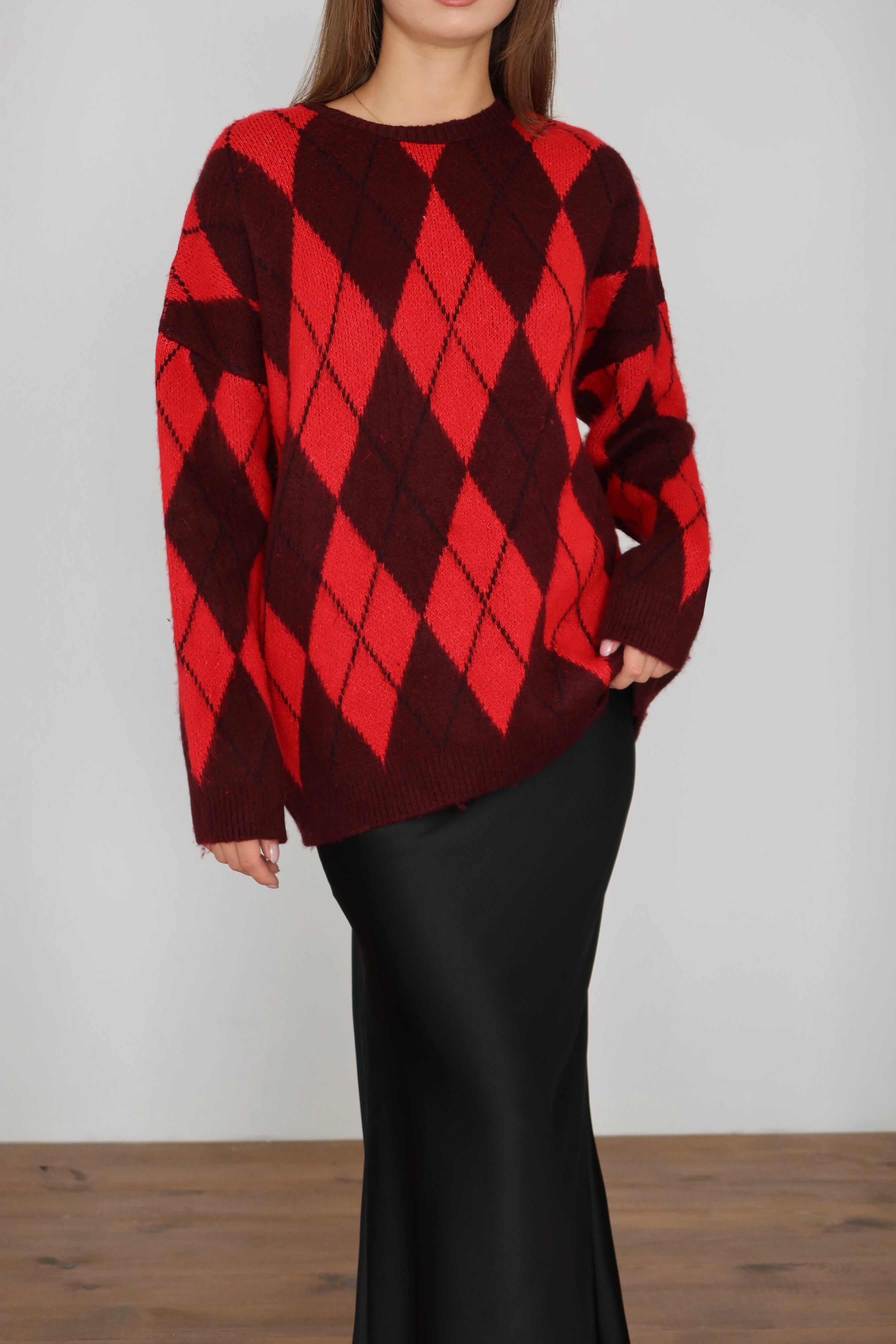 İki Renkli Baklava Desen Kazak