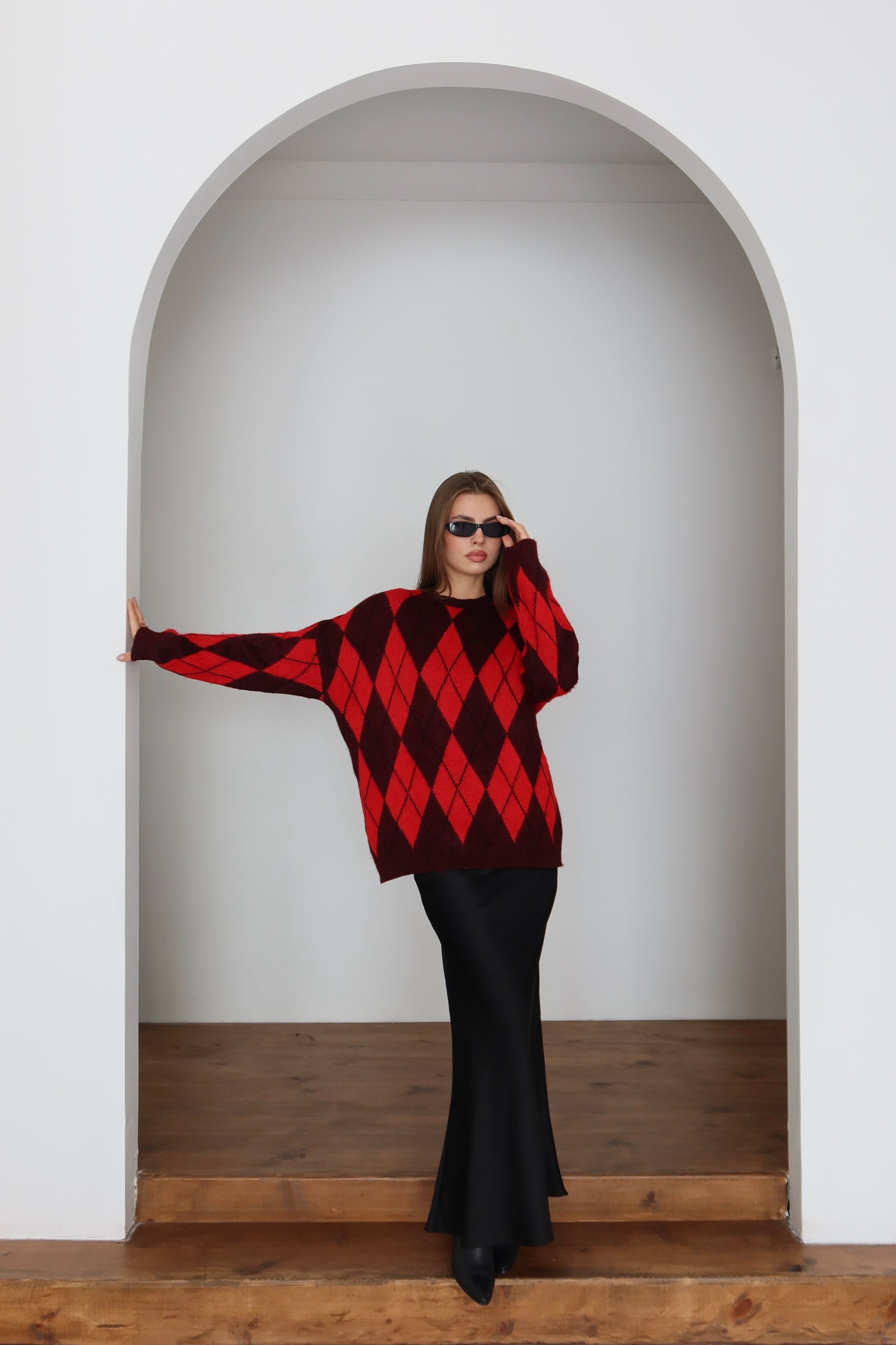 İki Renkli Baklava Desen Kazak