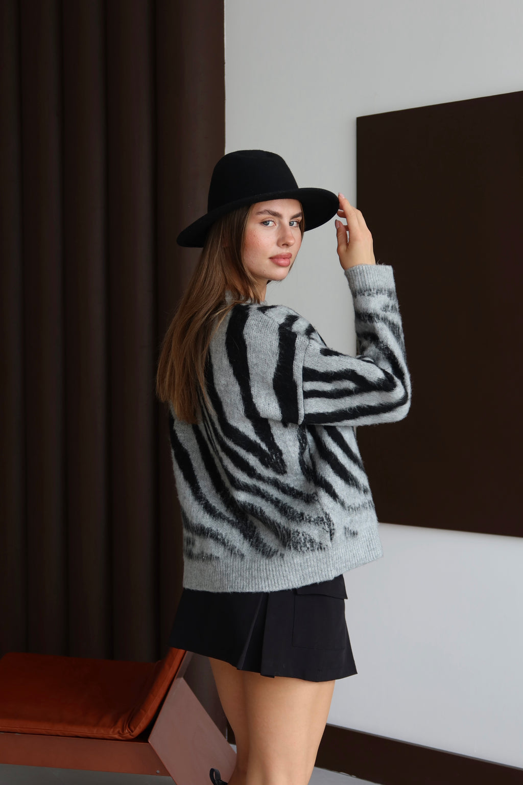 Zebra Desen Triko Kazak