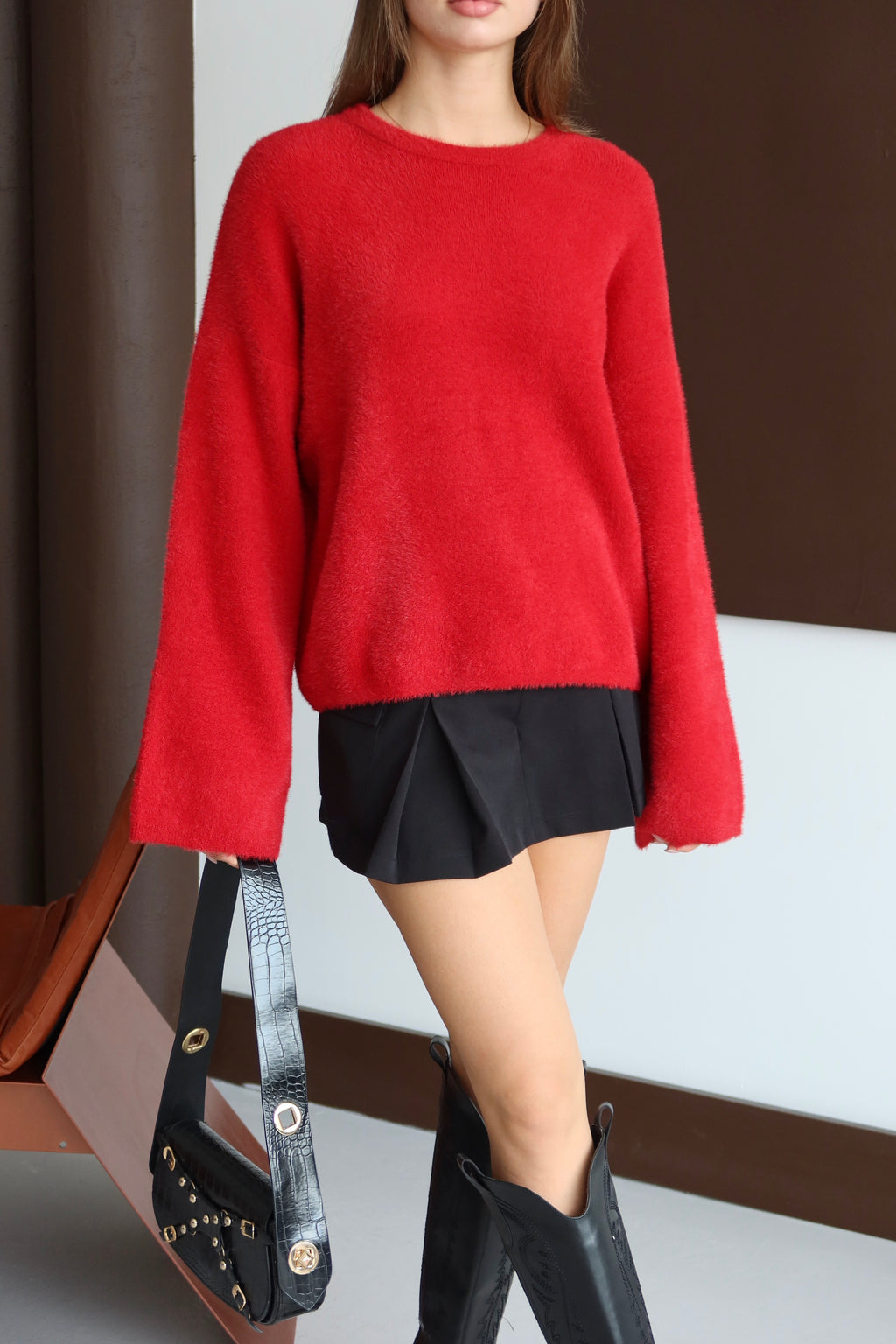 Kırmızı Sakallı Sıkı Dokuma Oversıze Kazak