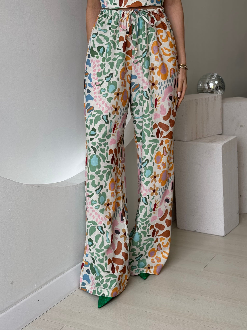 Renkli Straplez Bol Paça Pantolon Takım