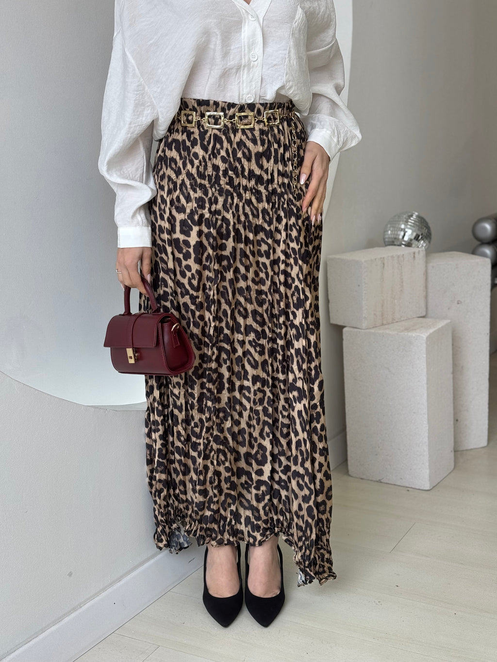 Leopar Desen Saten Etek