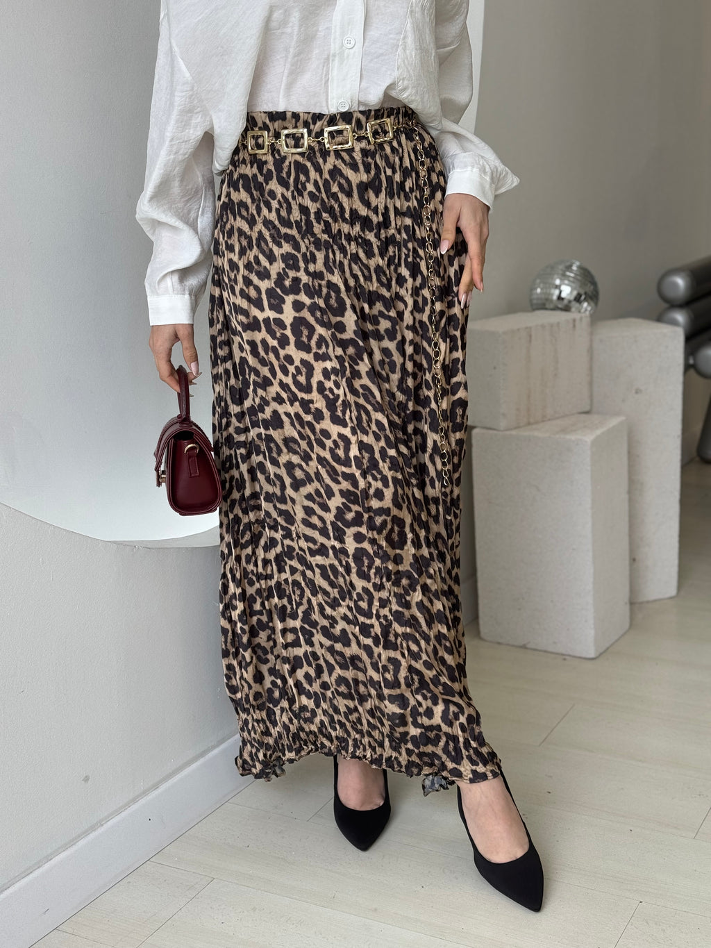 Leopar Desen Saten Etek