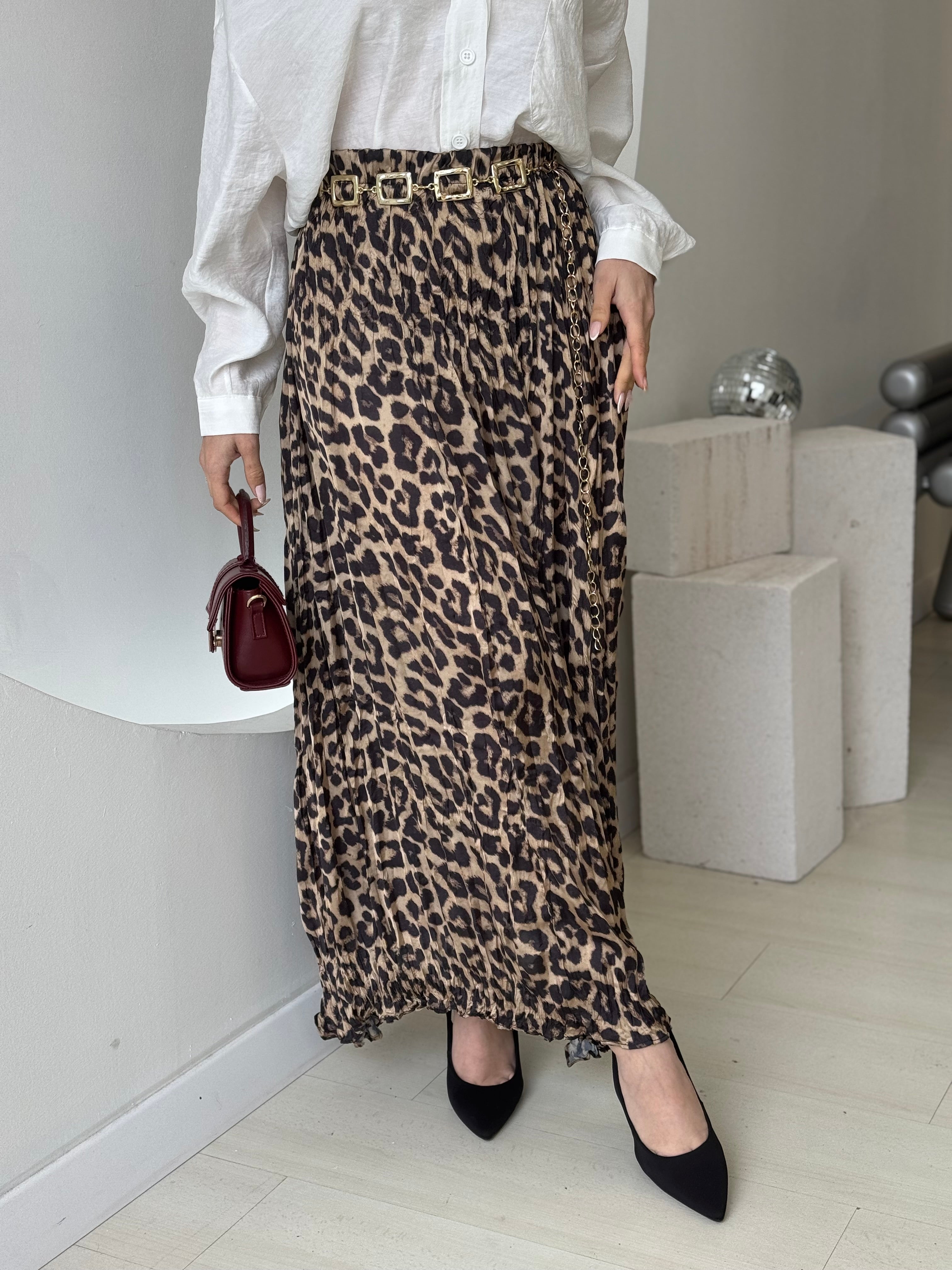 Leopar Desen Saten Etek