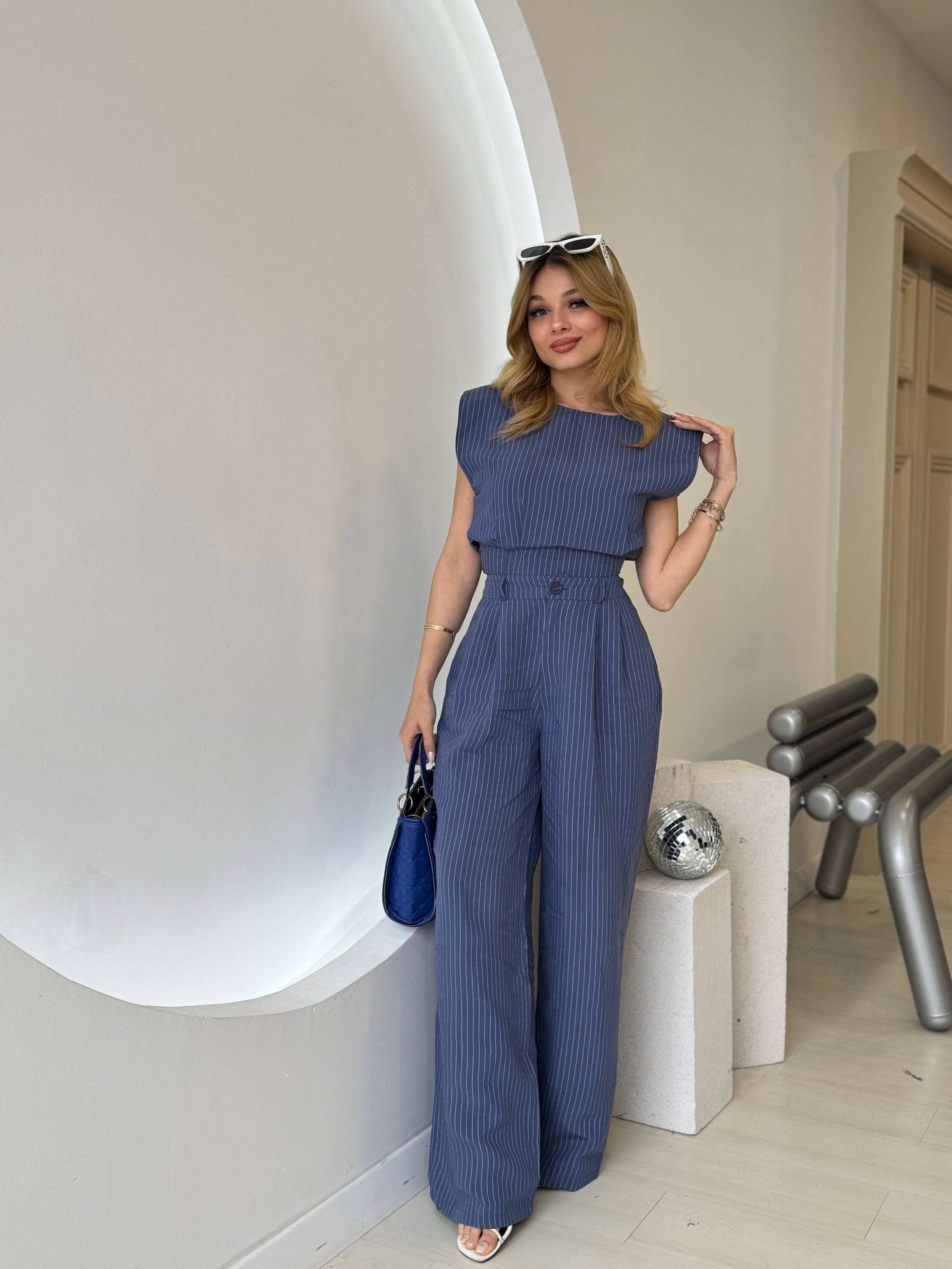 Lacivert Çizgili Pantolon Takım