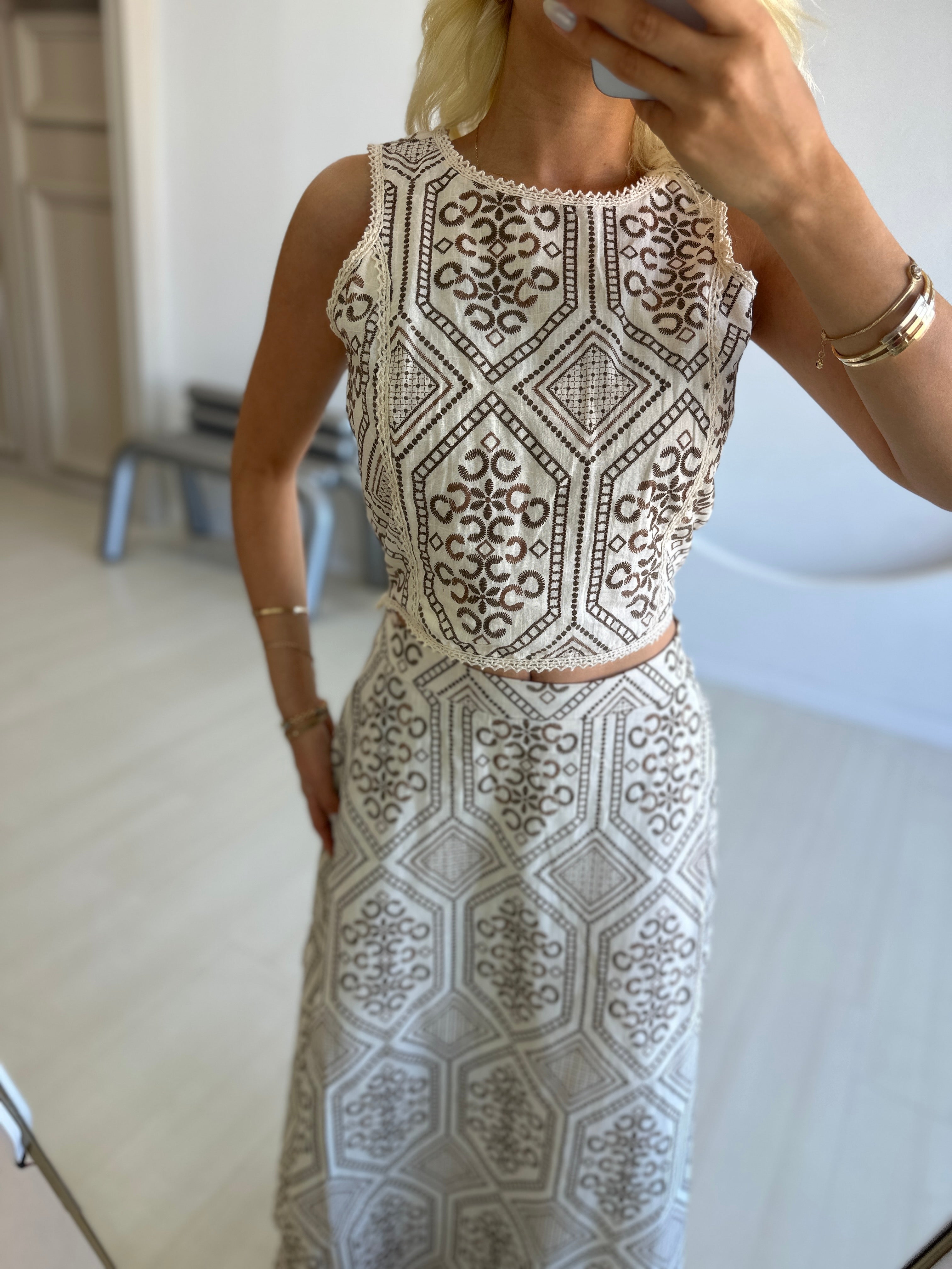 Etnik Desen Etek Bluz Takım