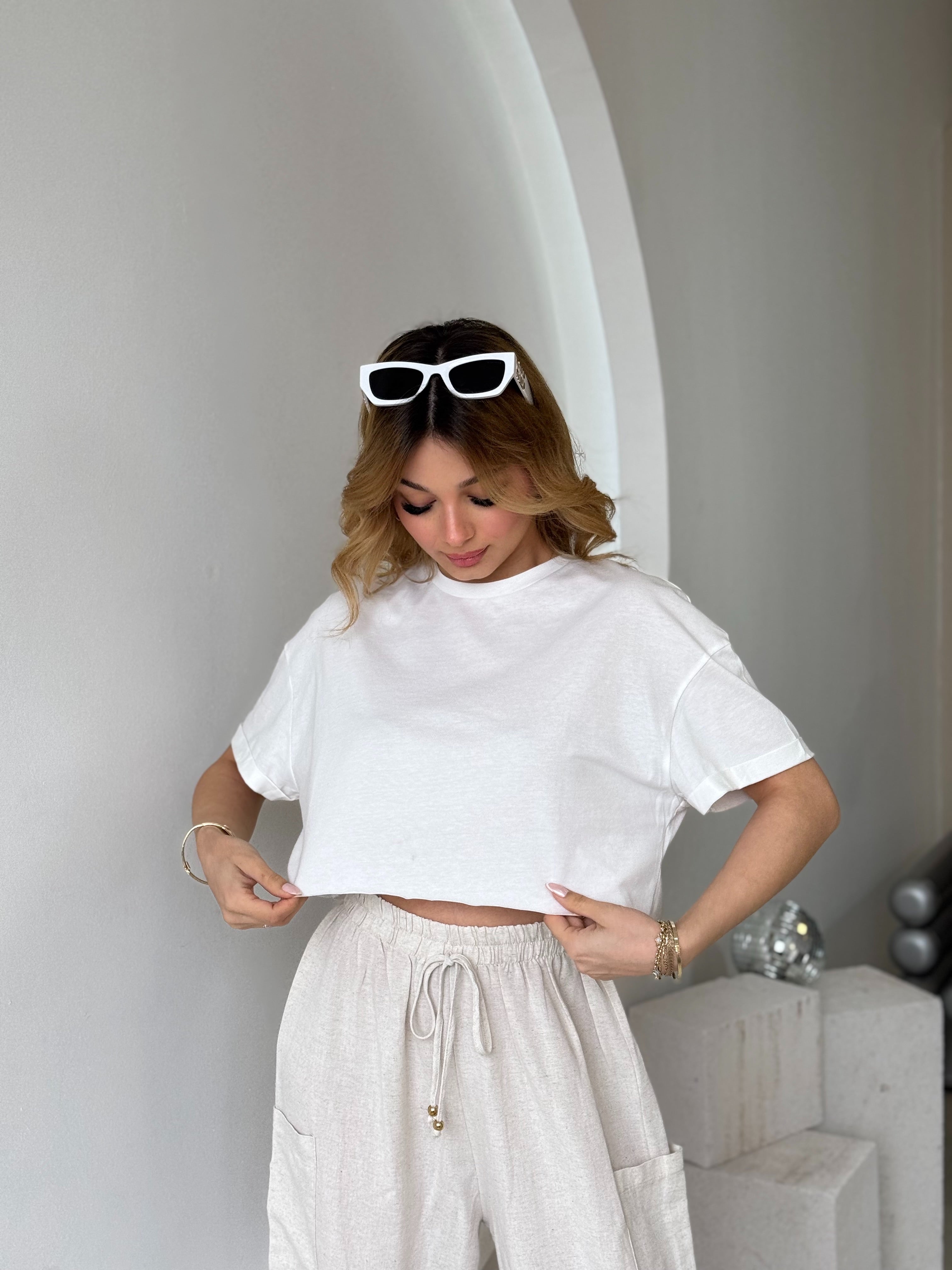 Beyaz Kısa Kol Crop