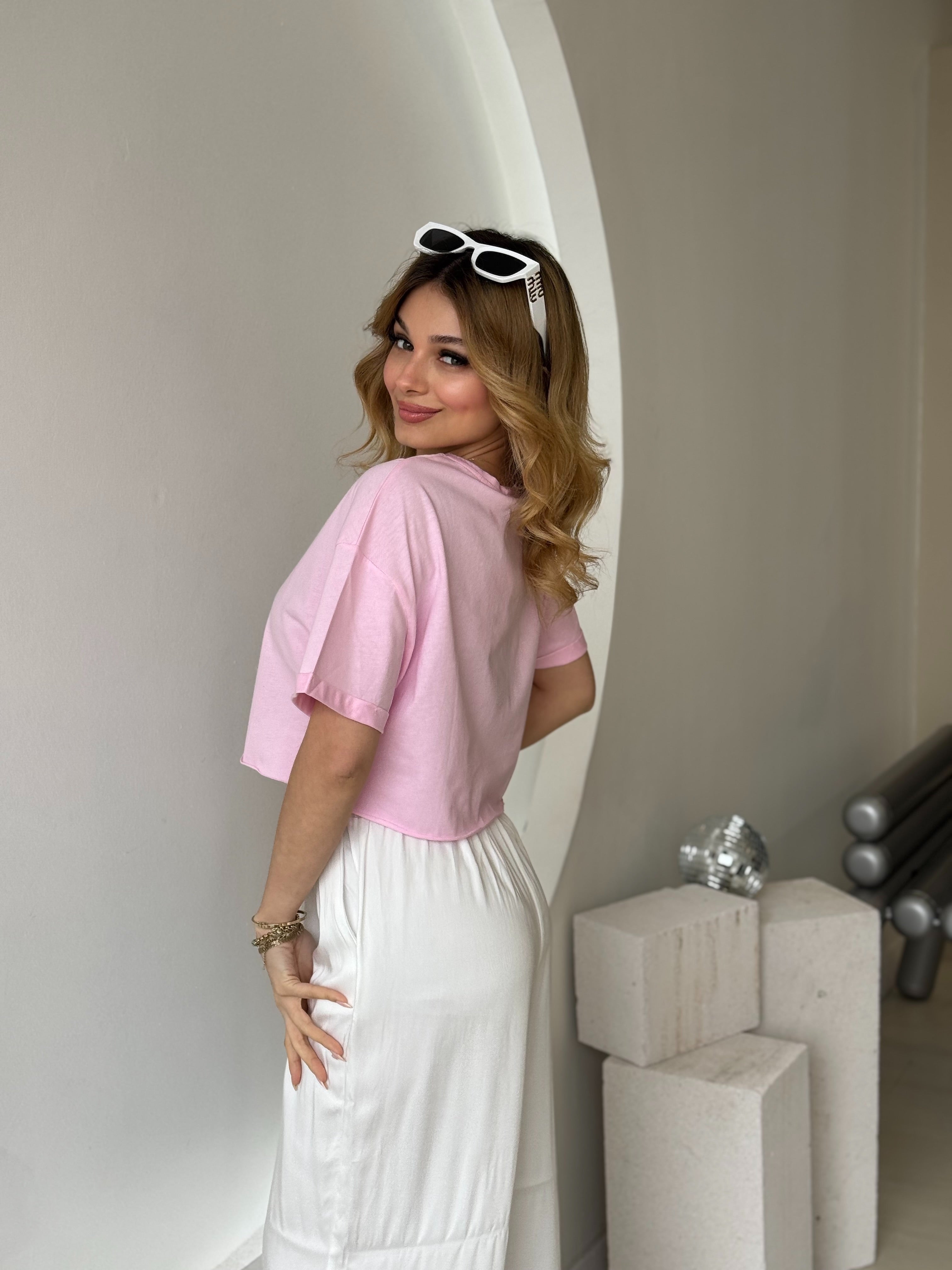 Pembe Kısa Kol Crop