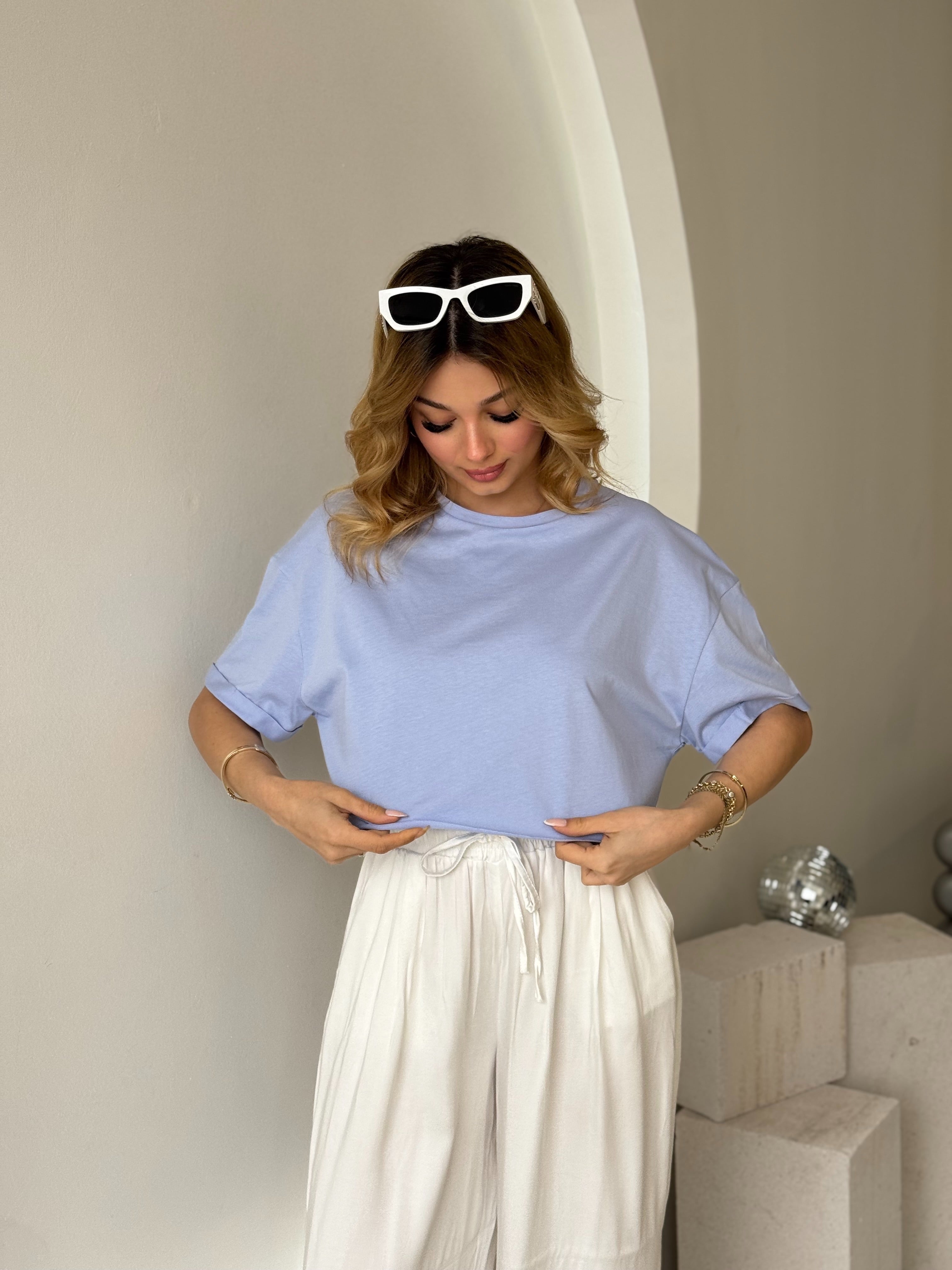 Mavi Kısa Kol Crop