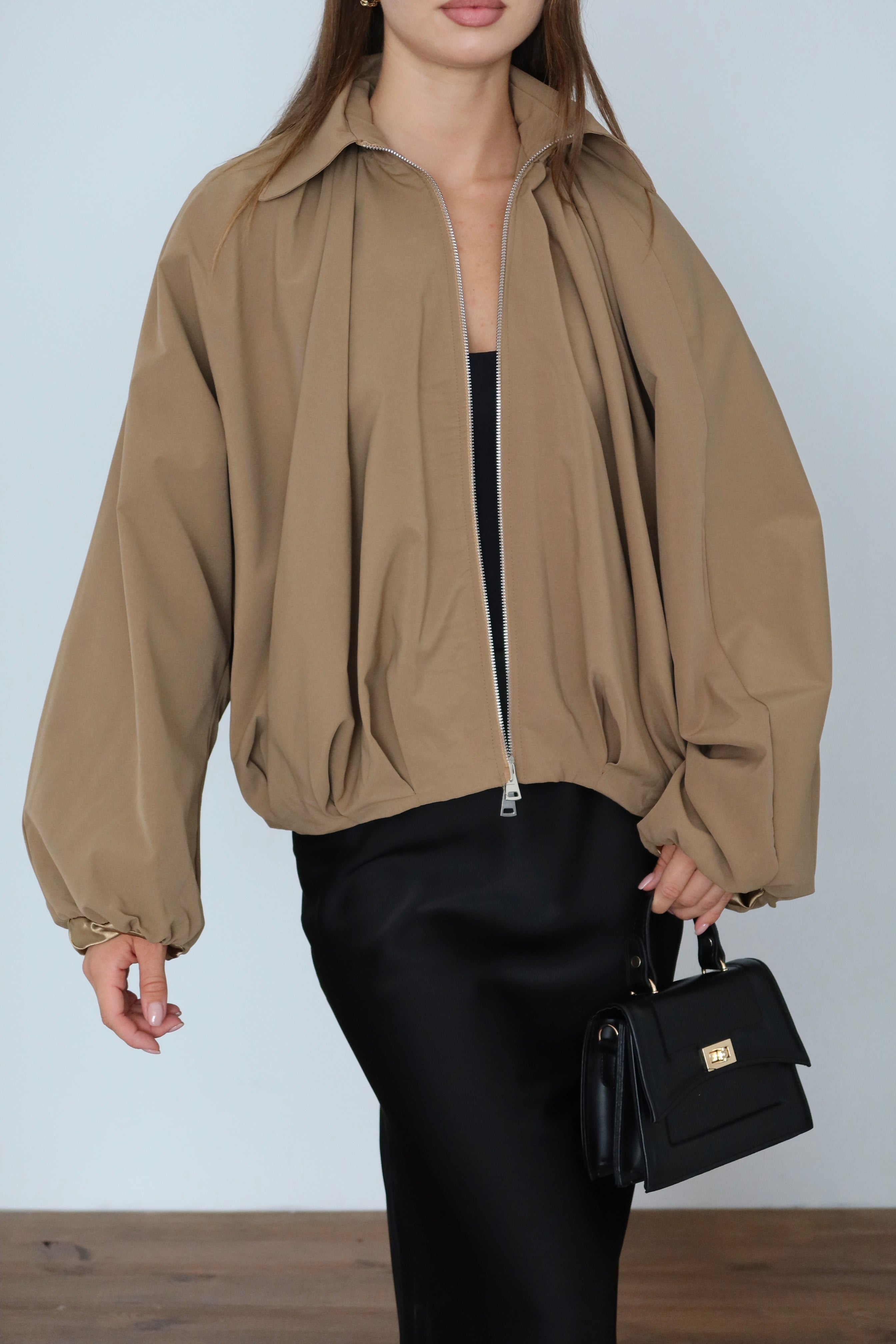 Camel Fermuarlı Balon Ceket